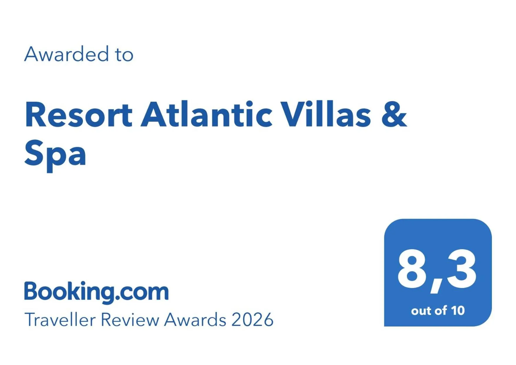Certificate/Award in Resort Atlantic Villas & Spa