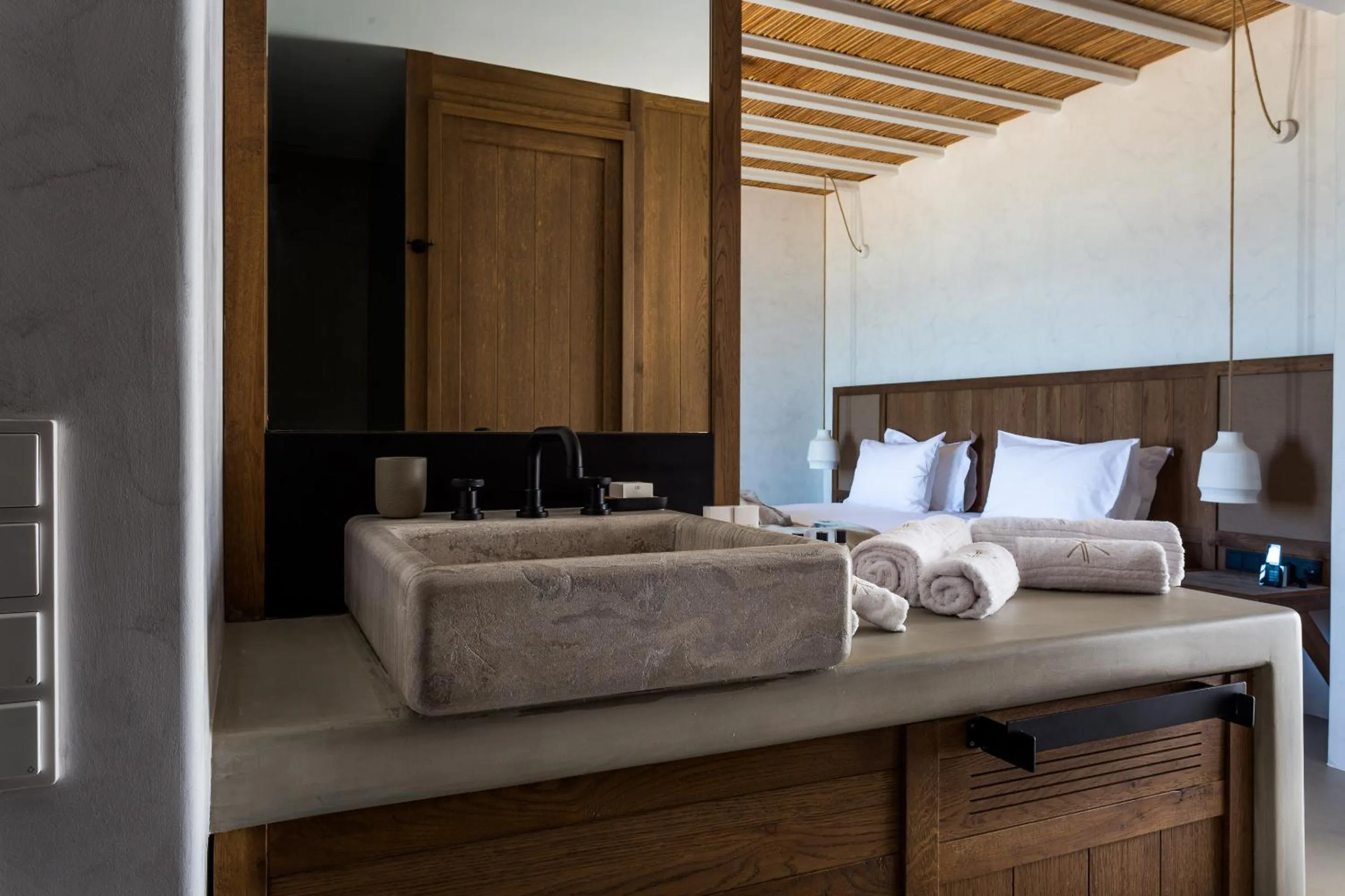 Bathroom, Bed in Branco Mykonos