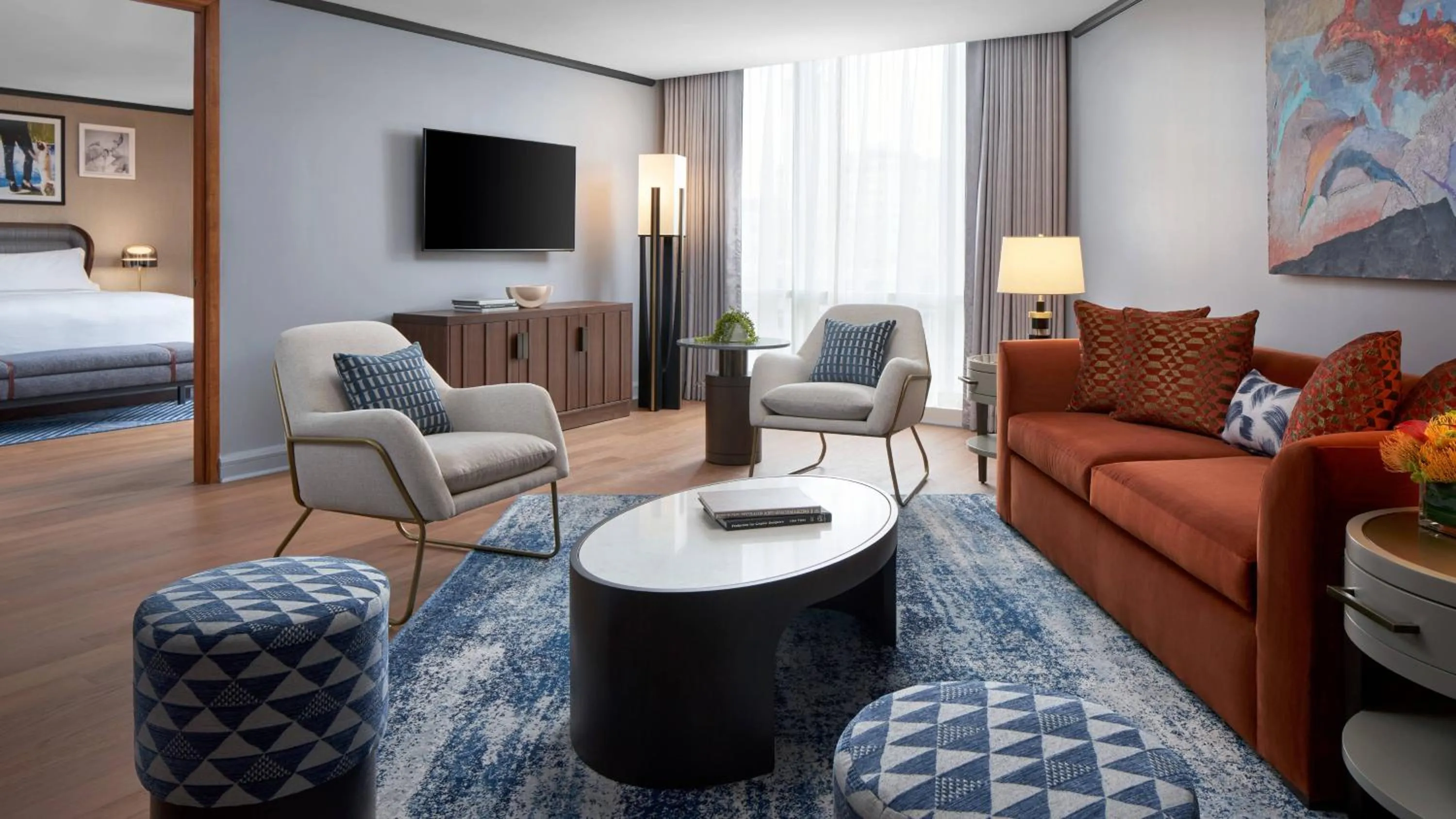 Seating area, Bed in The Opus Westchester, Autograph Collection