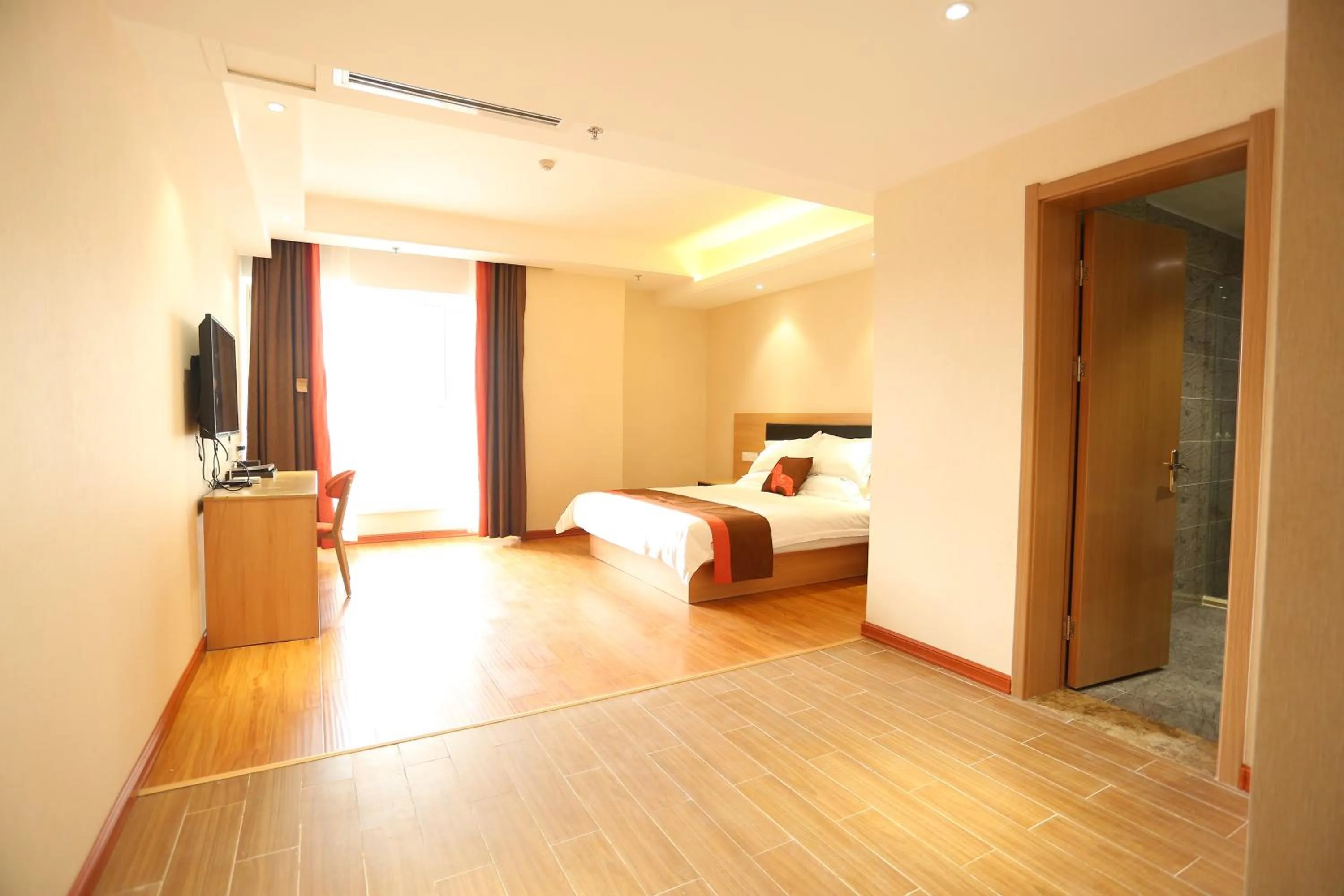 Bed in JUNYI Hotel Hebei Shijiazhuang Pingshan Town Wanshou Road