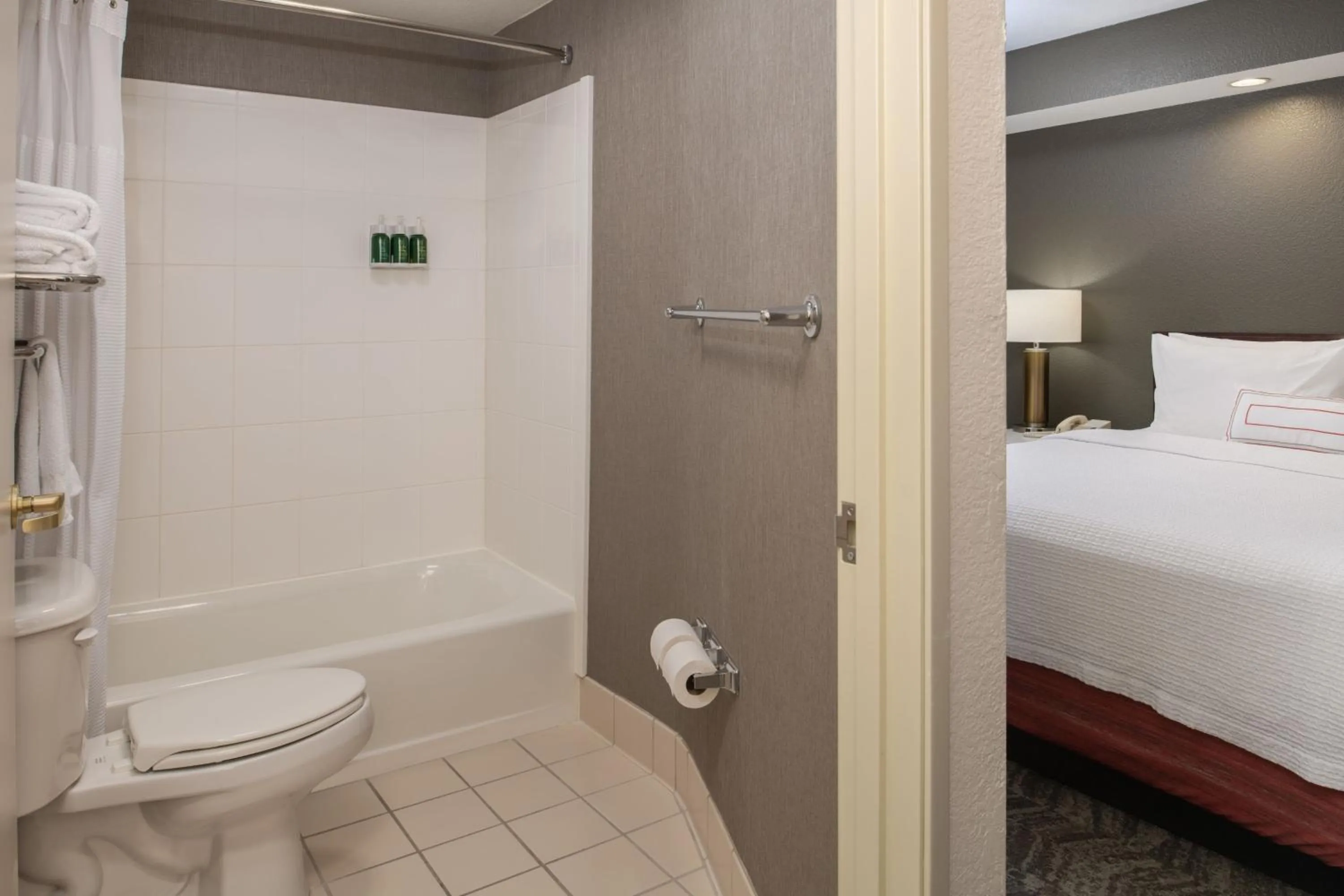 Bathroom, Bed in SpringHill Suites Portland Airport