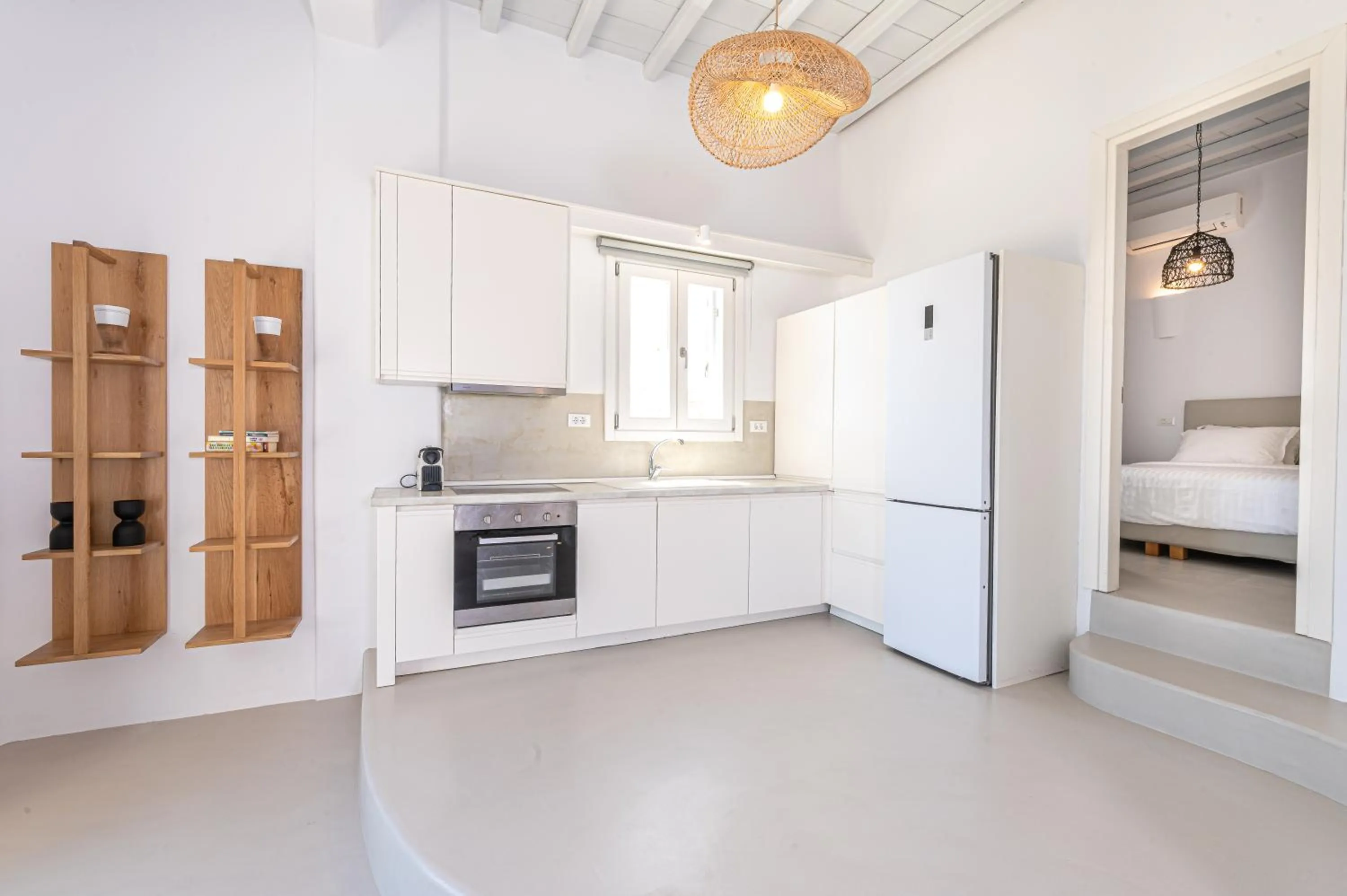 Kitchen or kitchenette, Bed in Carpe Diem Villas Mykonos ,Heated Pool!