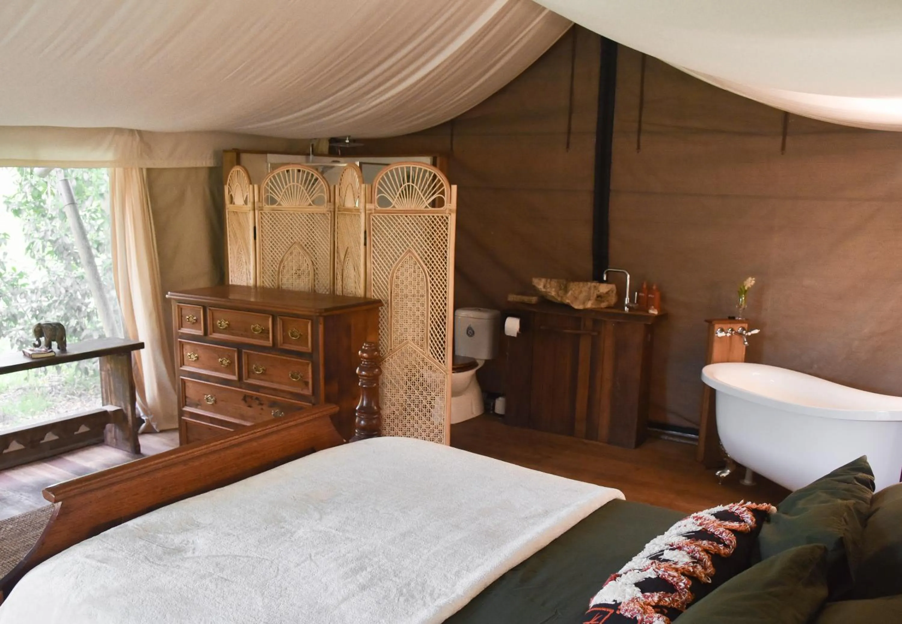 Bed in Silk Pavilions Glamping