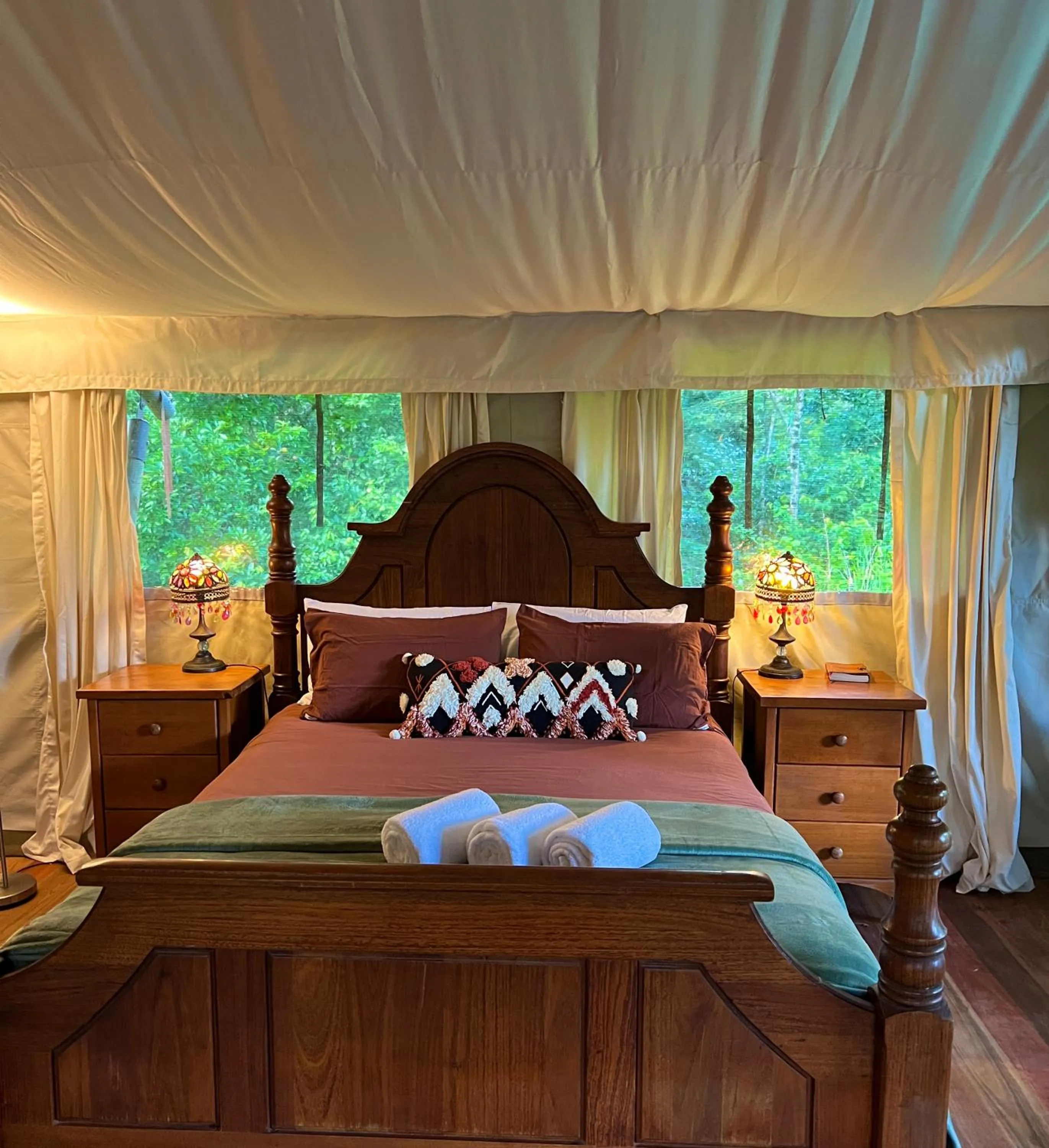 Bed in Silk Pavilions Glamping