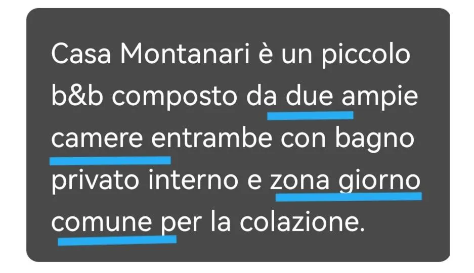 Text overlay in Casa Montanari B&B