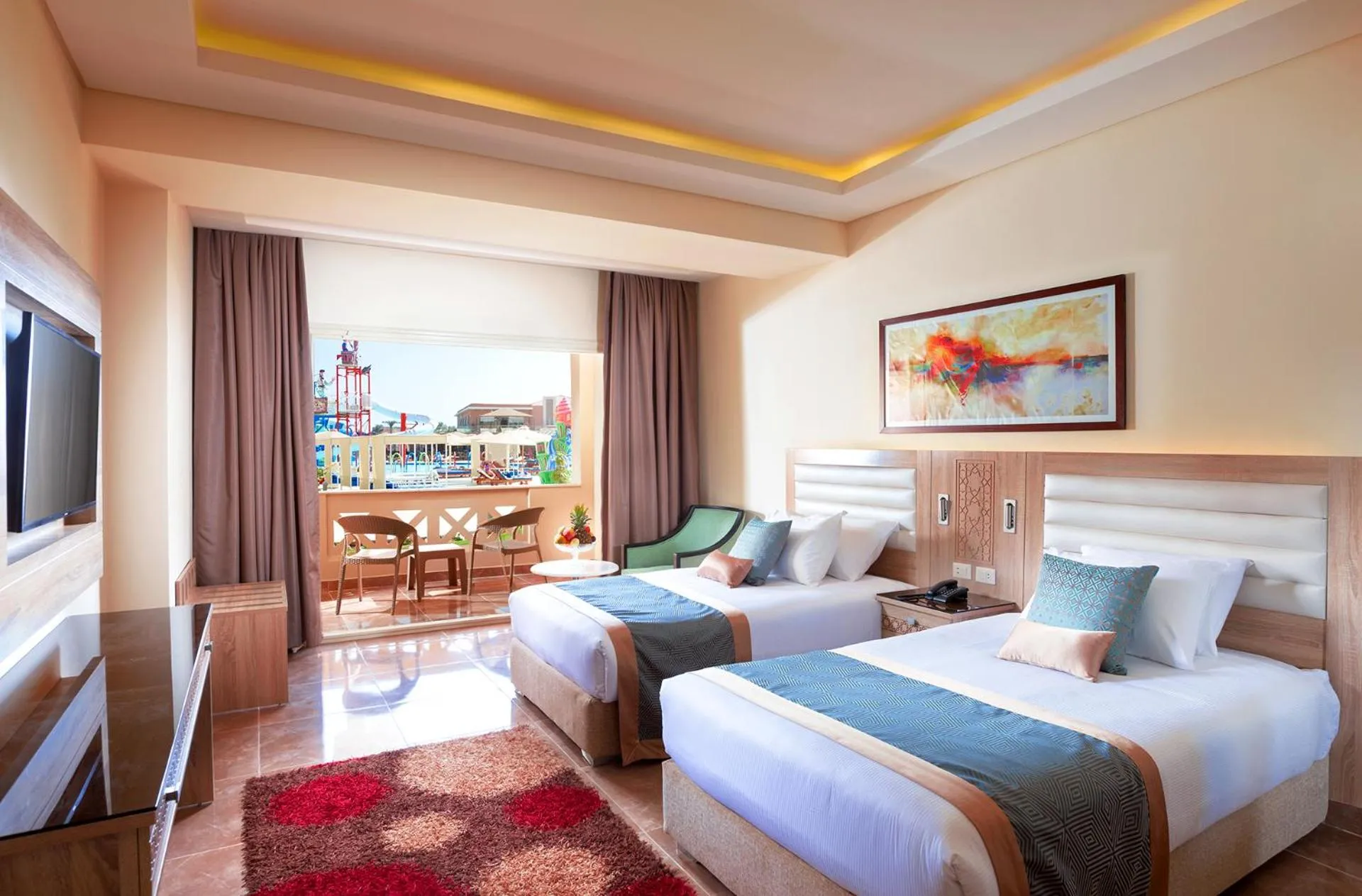 Pool view, Bed in Pickalbatros Aqua Blu Resort - Hurghada