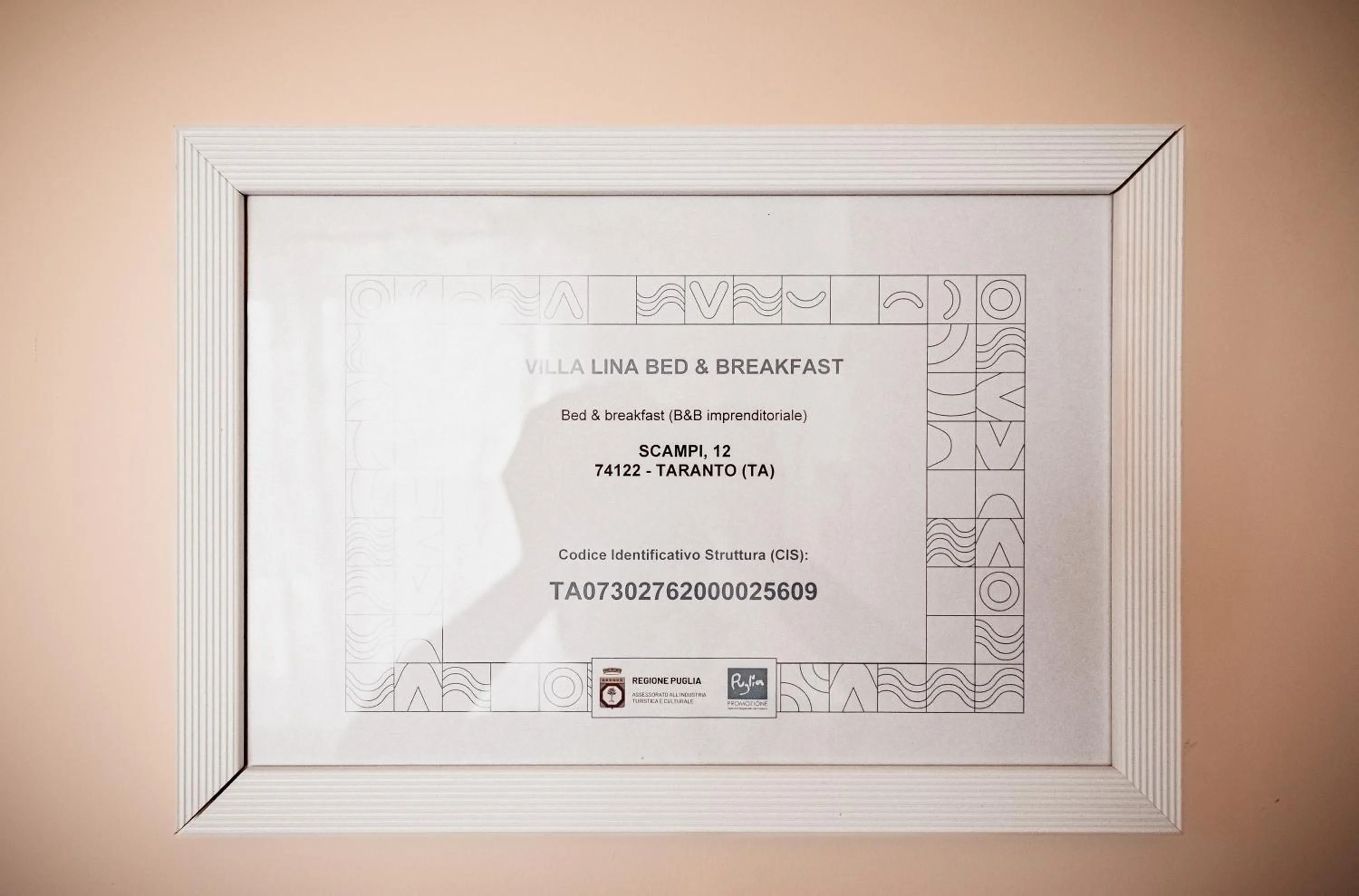 Certificate/Award in Villa Lina Bed&Breakfast