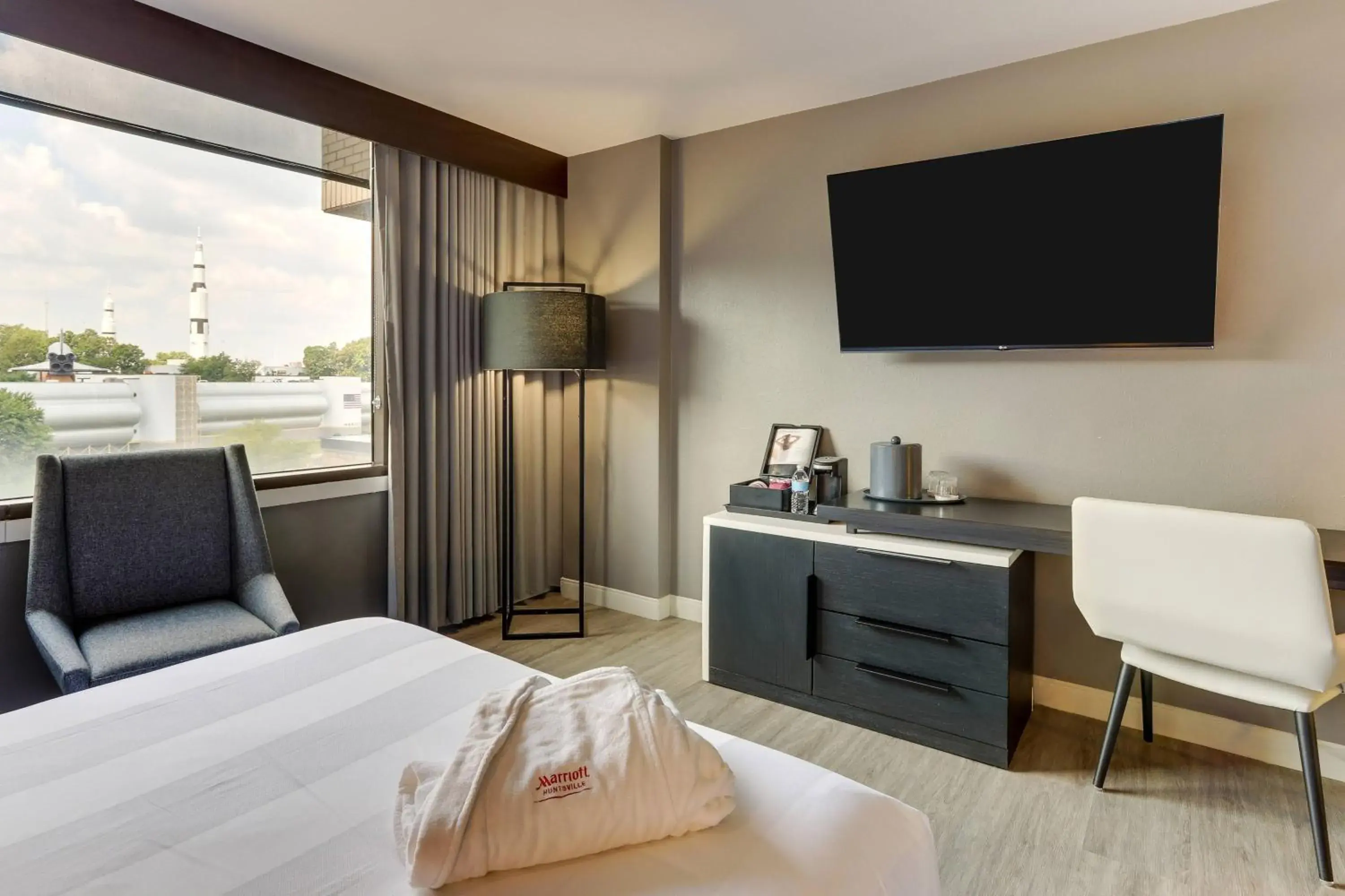 Queen Room with Two Queen Beds and Rocket View in Huntsville Marriott at the Space & Rocket Center Queen Room with Two Queen Beds and Rocket View in Huntsville Marriott at the Space & Rocket Center