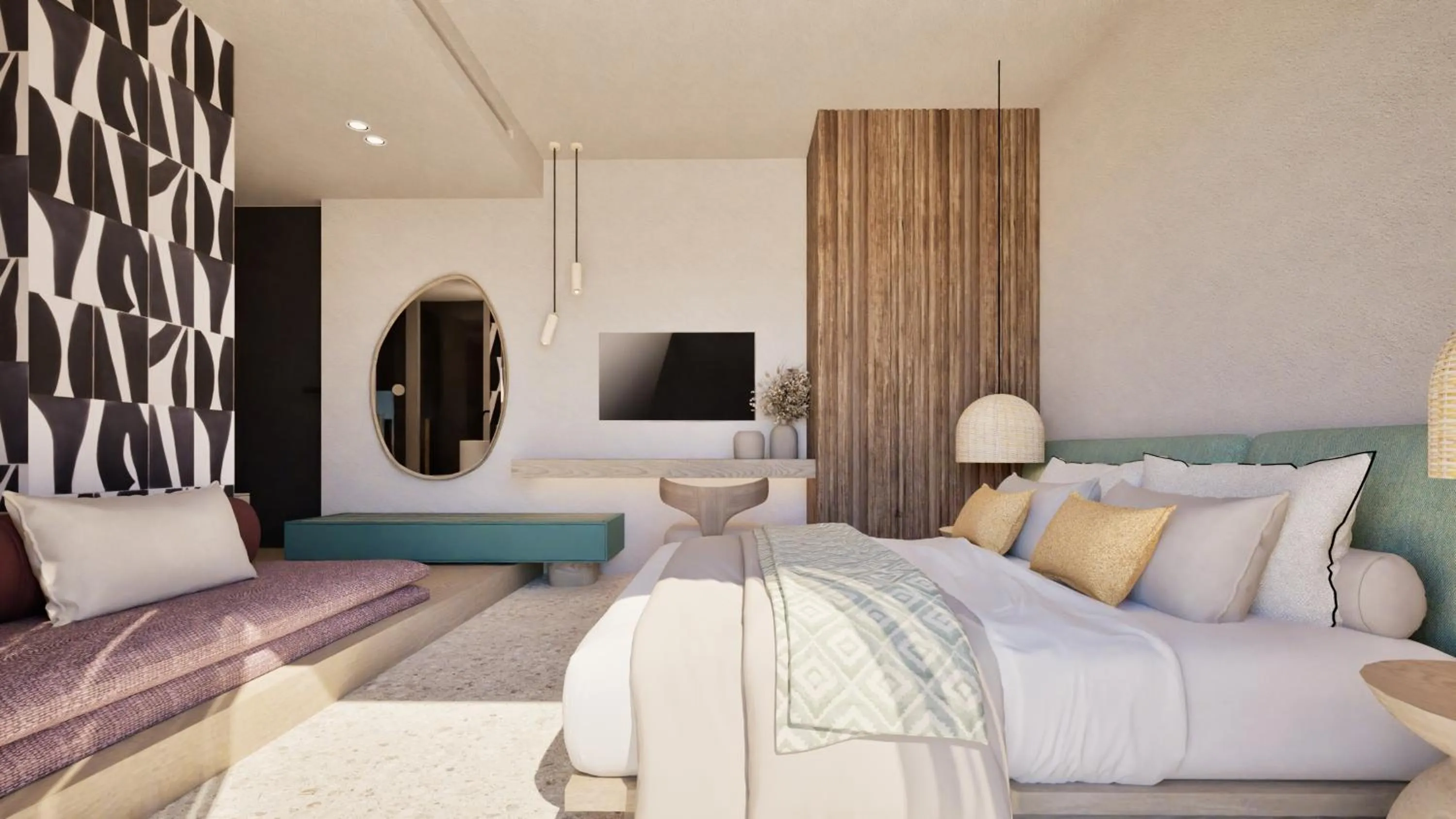 Bed in Pefkos Beach Studios & Apartments