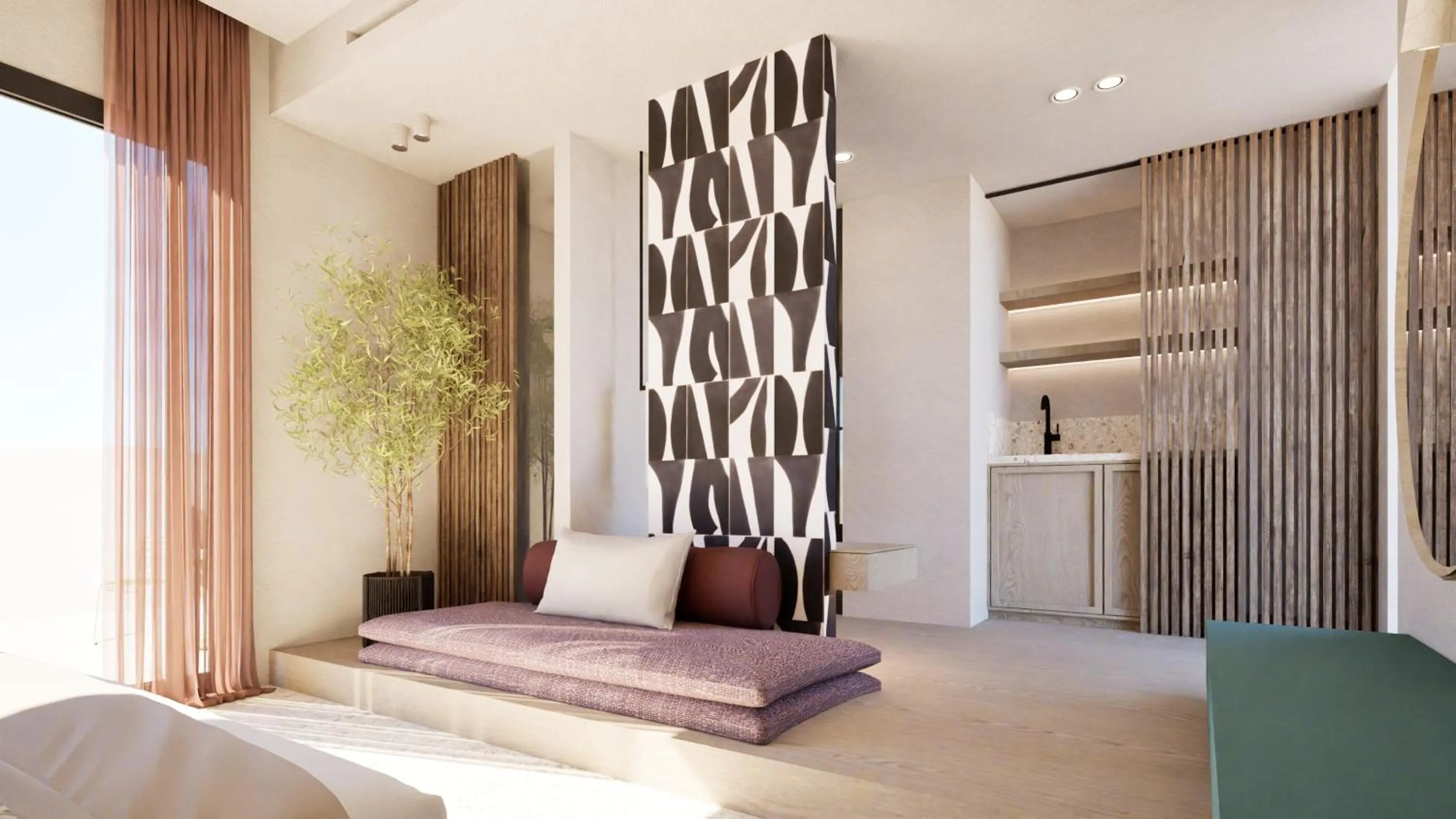 Kitchen or kitchenette, Bed in Pefkos Beach Studios & Apartments