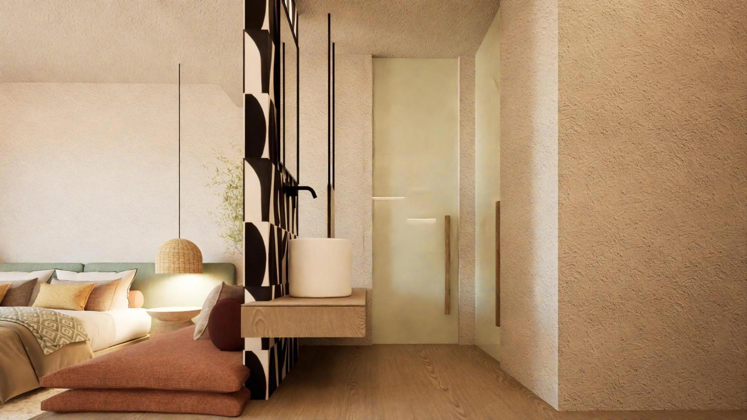 Bathroom, Bed in Pefkos Beach Studios & Apartments