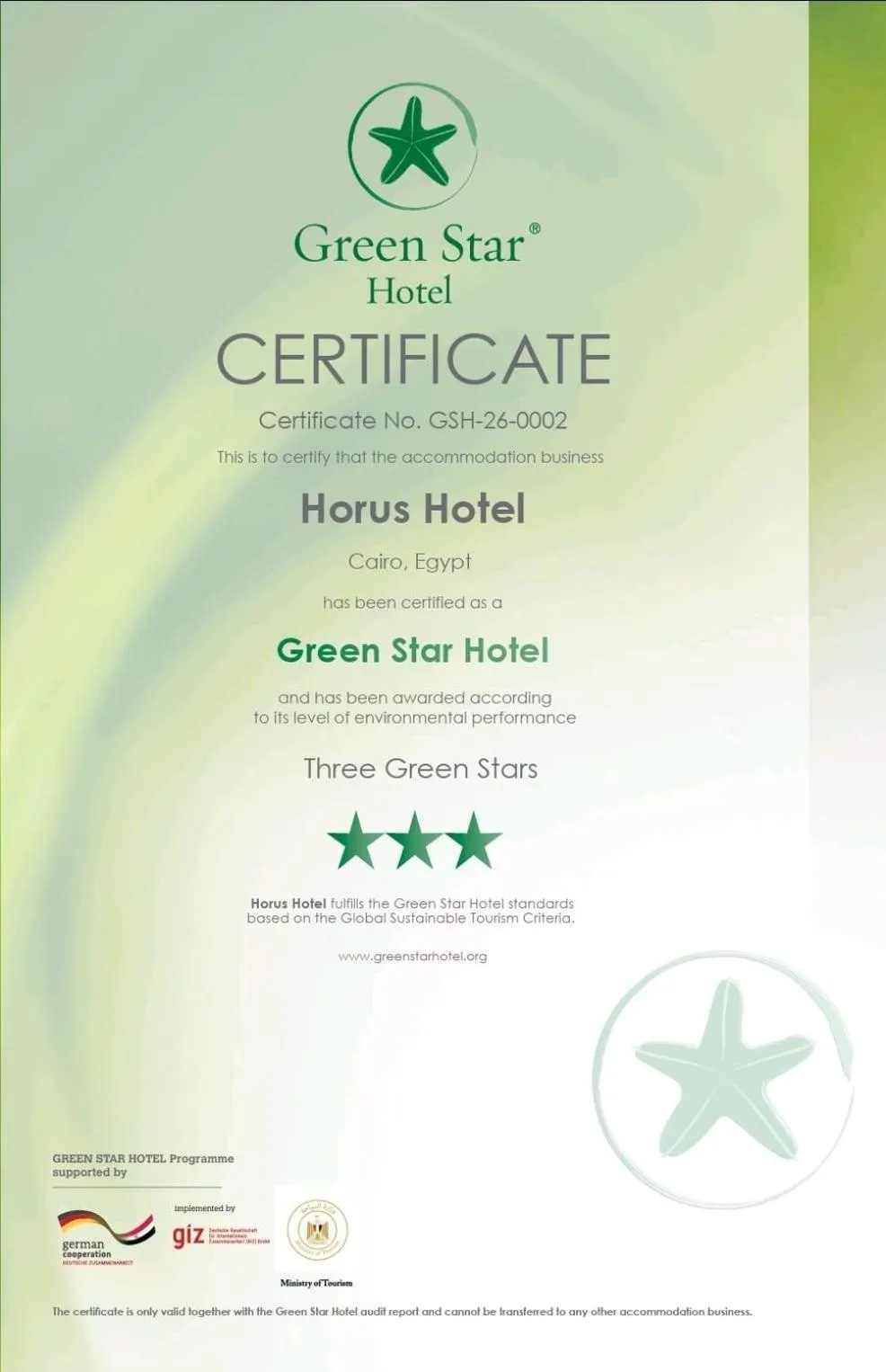 Certificate/Award in Horus House Hotel Zamalek