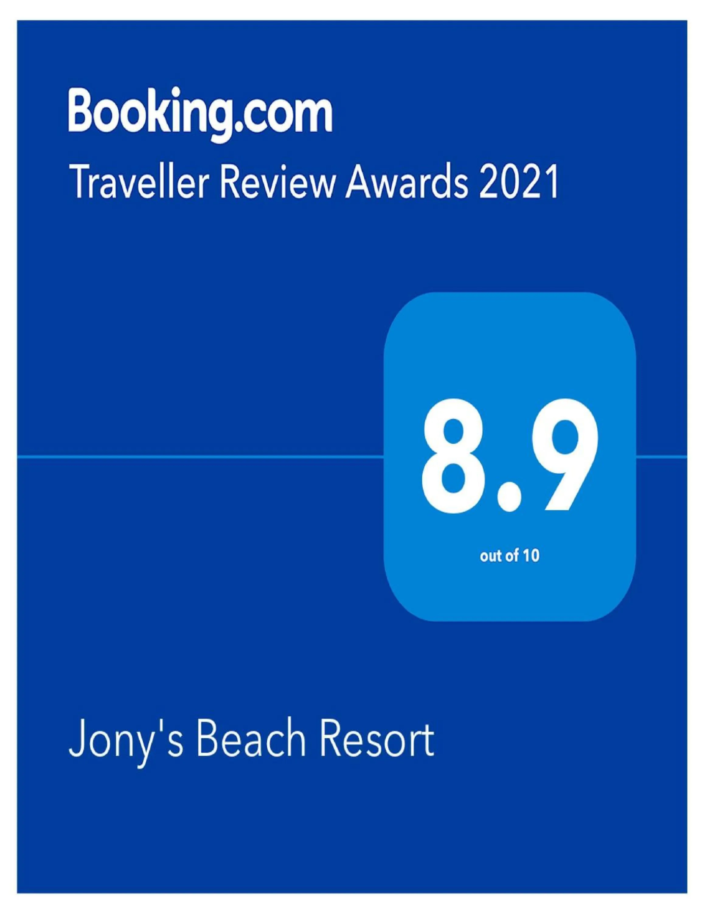 Certificate/Award in Jony's Beach Resort