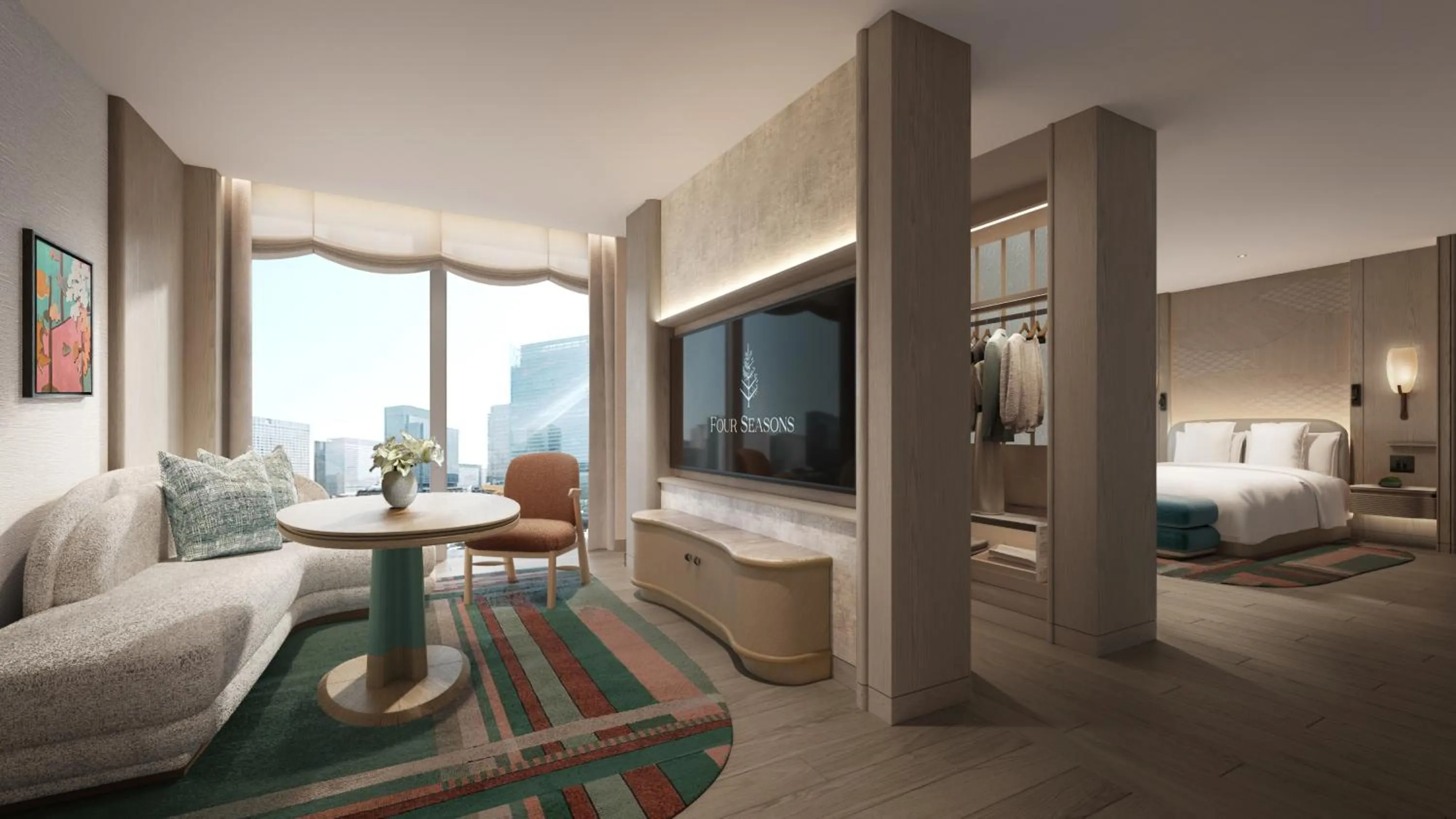 Living room, Bed in Four Seasons Hotel Tokyo at Marunouchi