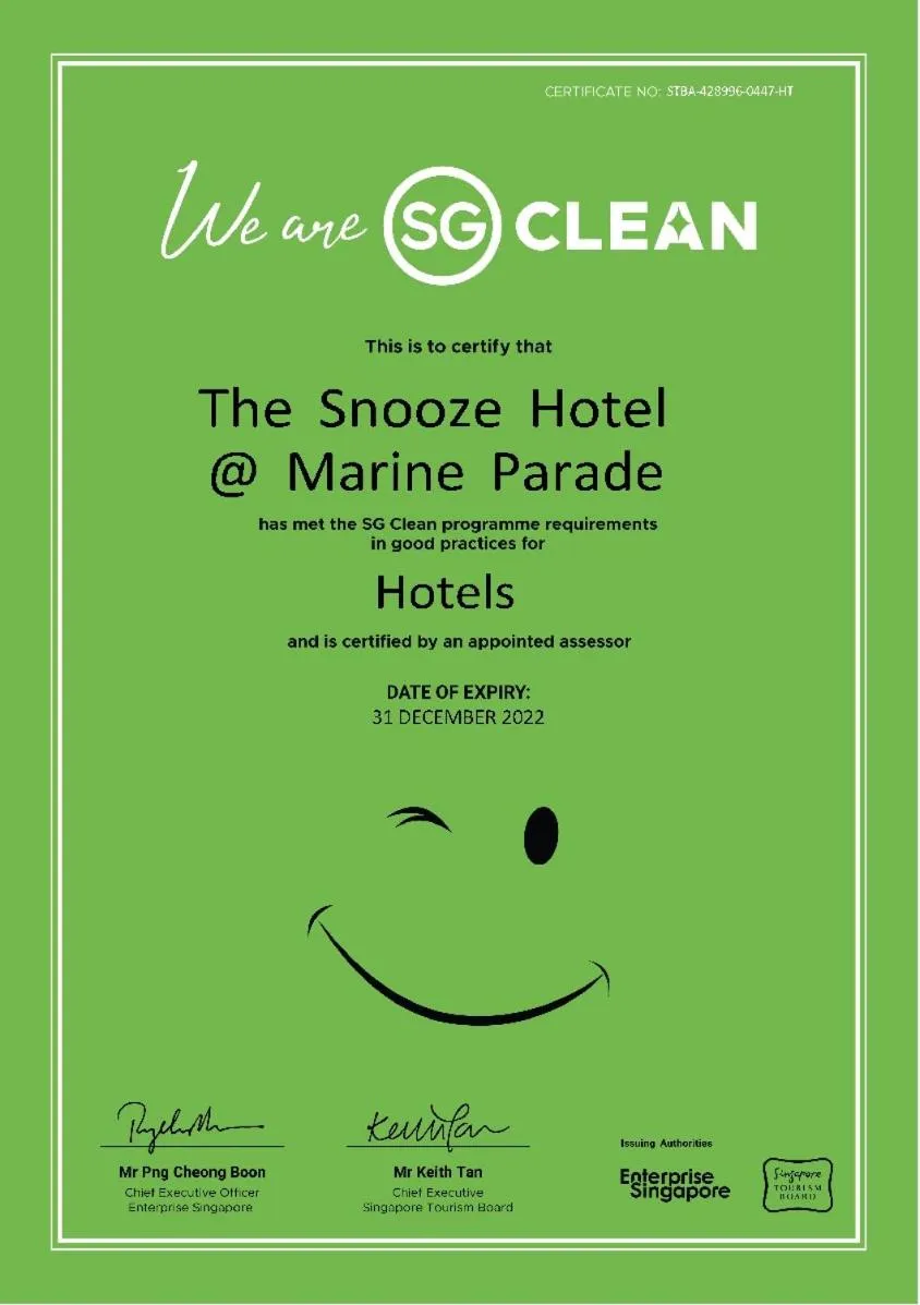 Logo/Certificate/Sign in The Snooze Hotel Marine Parade