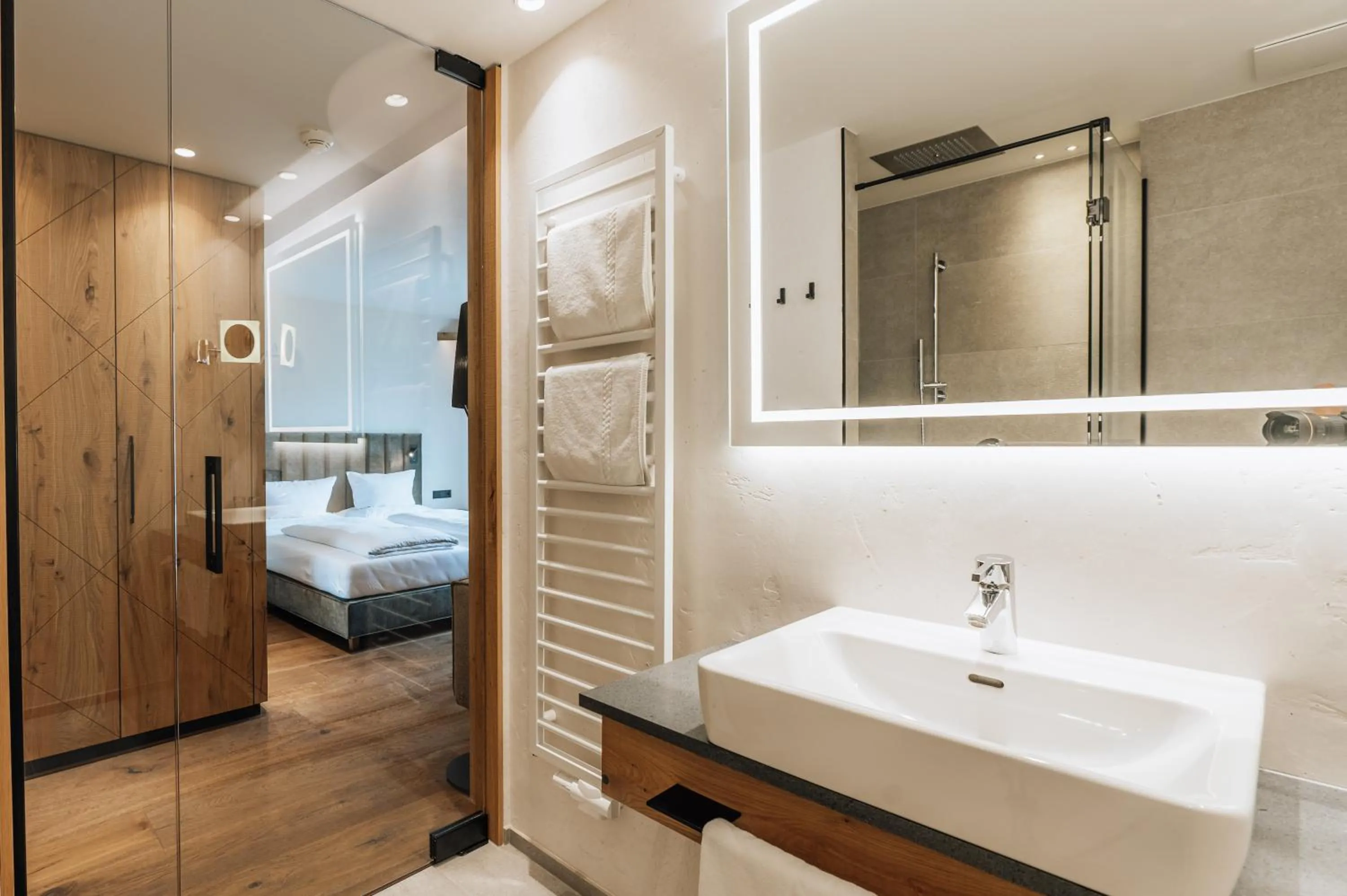 Bathroom, Bed in Vital Sporthotel Kristall