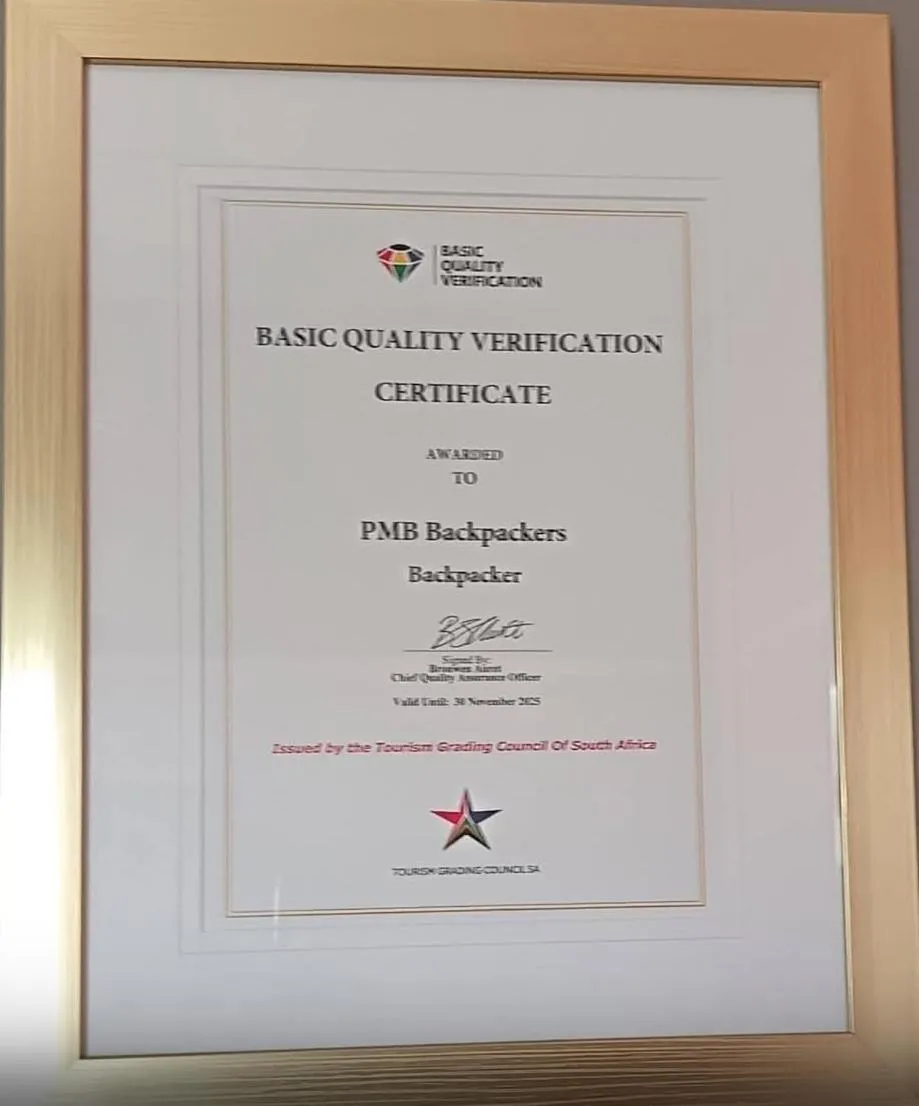 Certificate/Award in PMB Backpackers Lodge