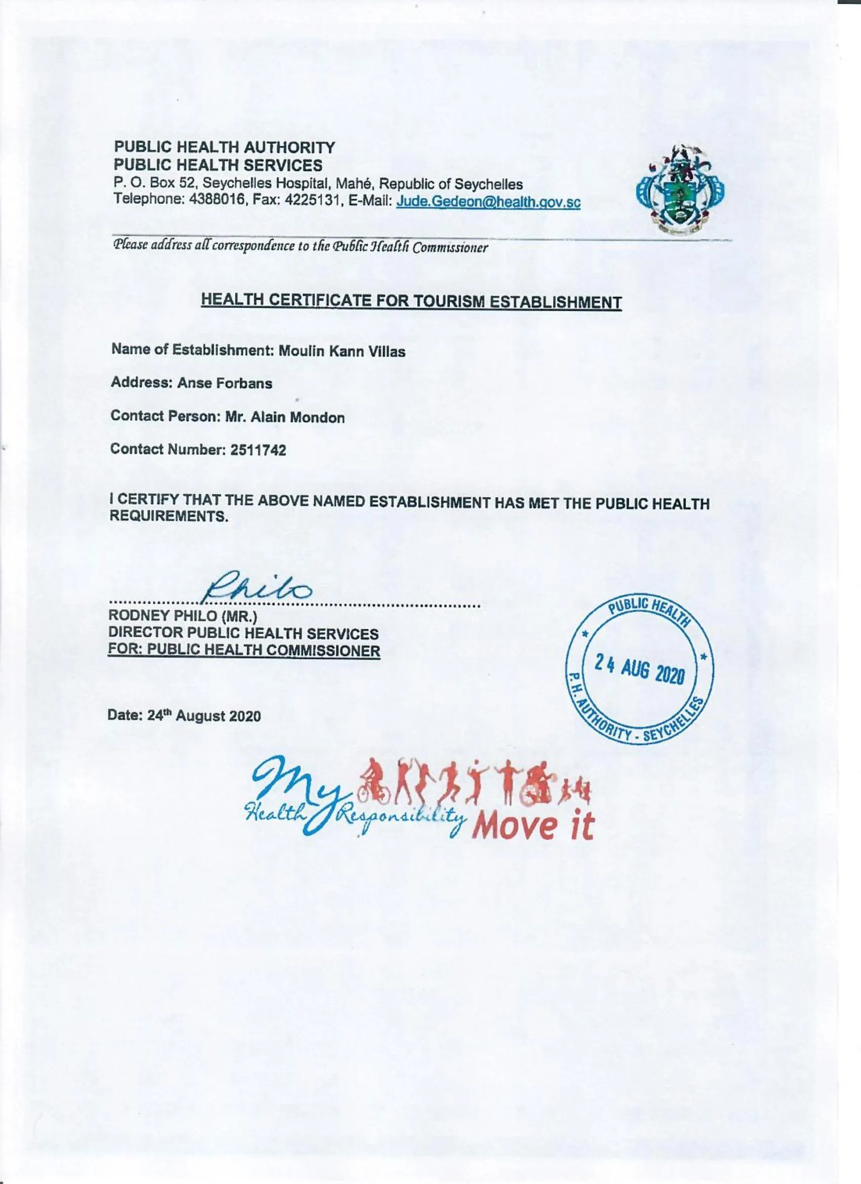 Certificate/Award in Moulin Kann Villas