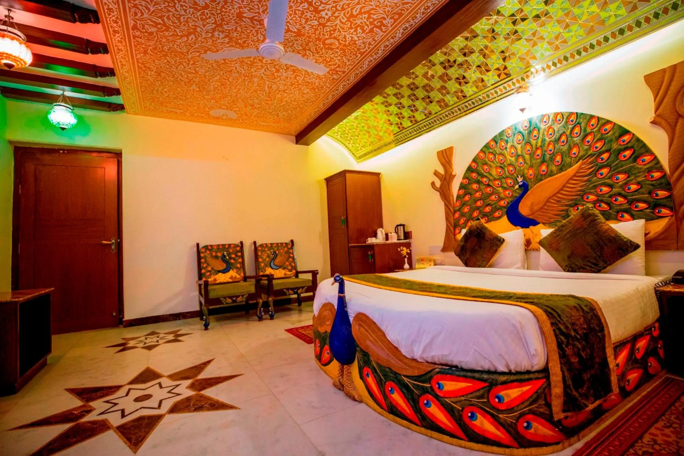 Photo of the whole room, Bed in Nahargarh Haveli-Near Train station Metro