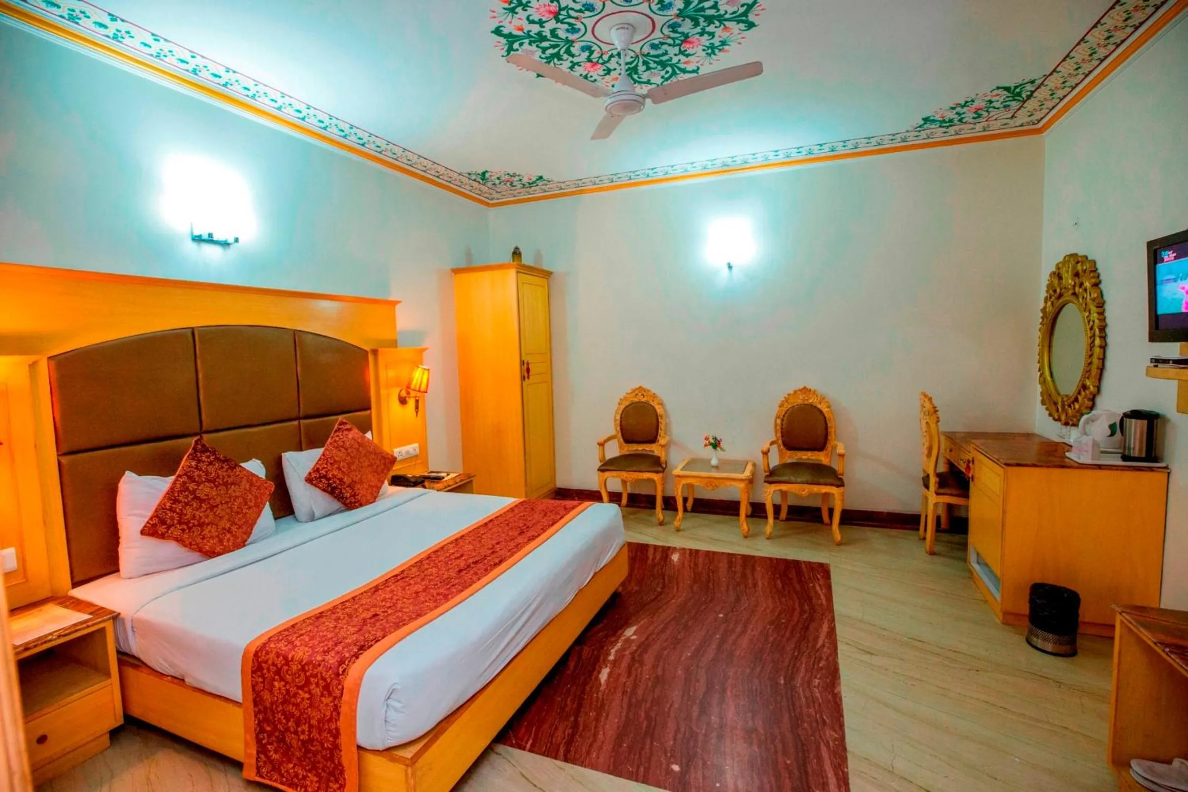 Photo of the whole room, Bed in Nahargarh Haveli-Near Train station Metro