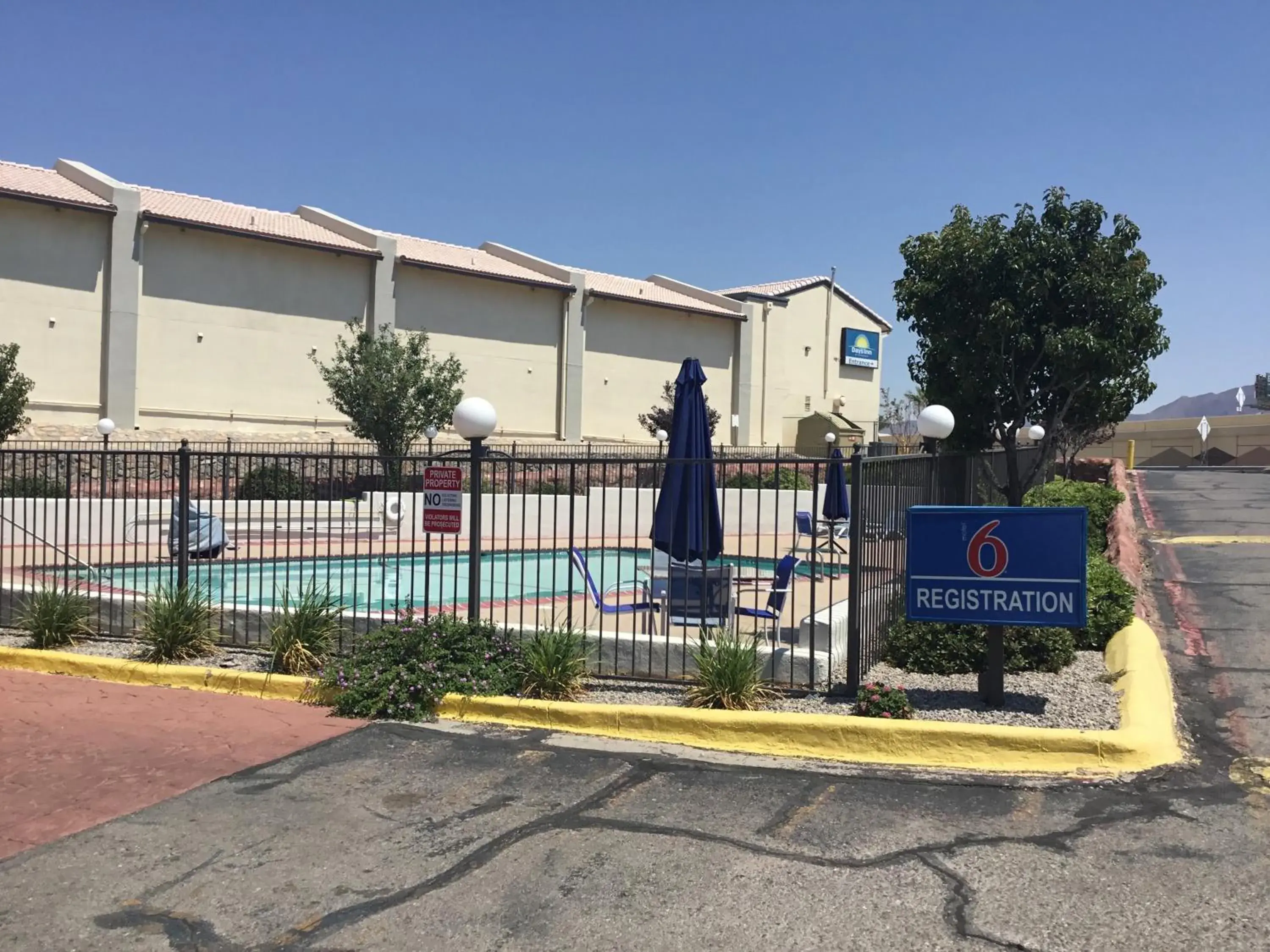 Pool view in Motel 6-El Paso, TX - West Pool view in Motel 6-El Paso, TX - West