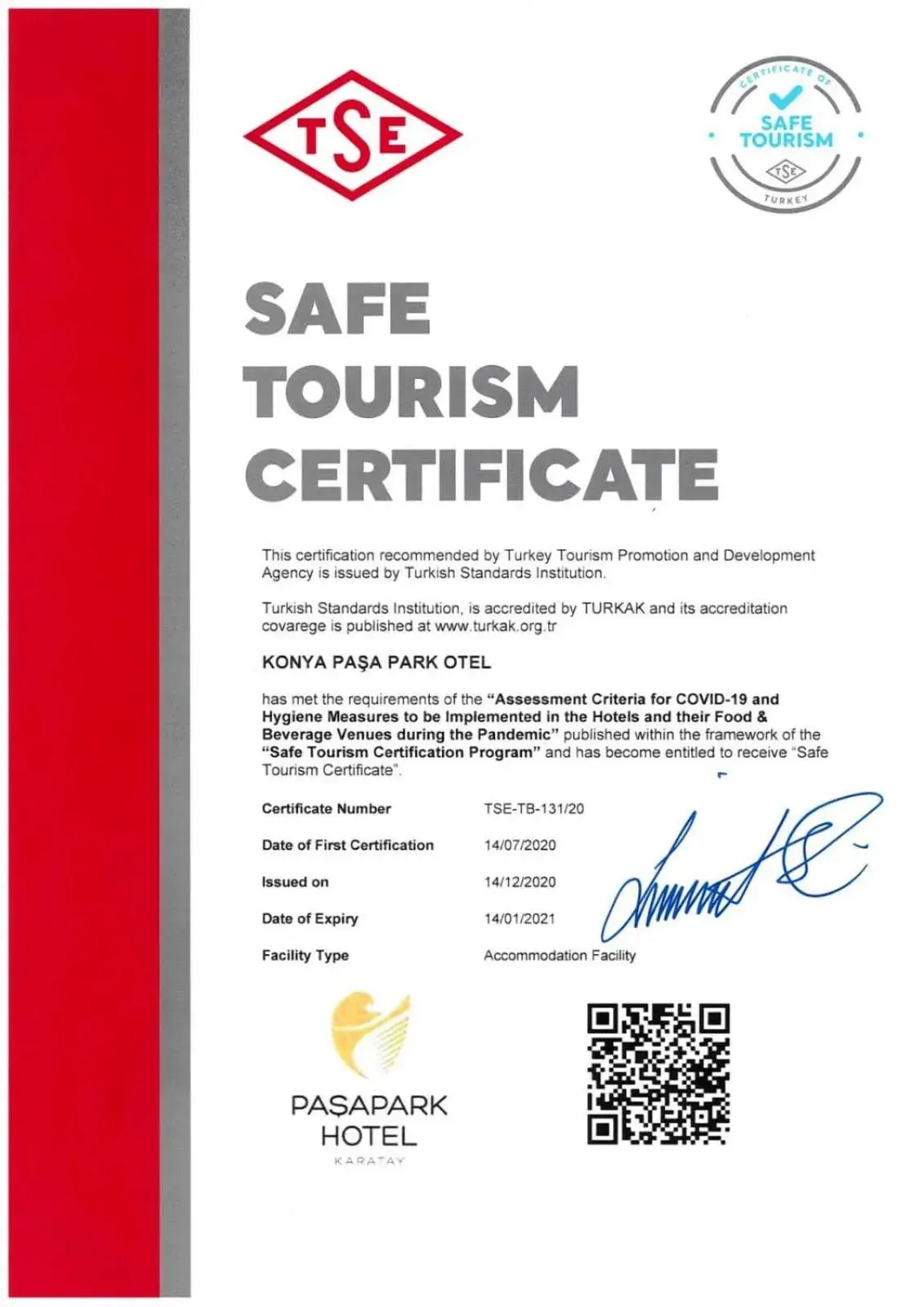 Logo/Certificate/Sign in Pasapark Karatay Hotel