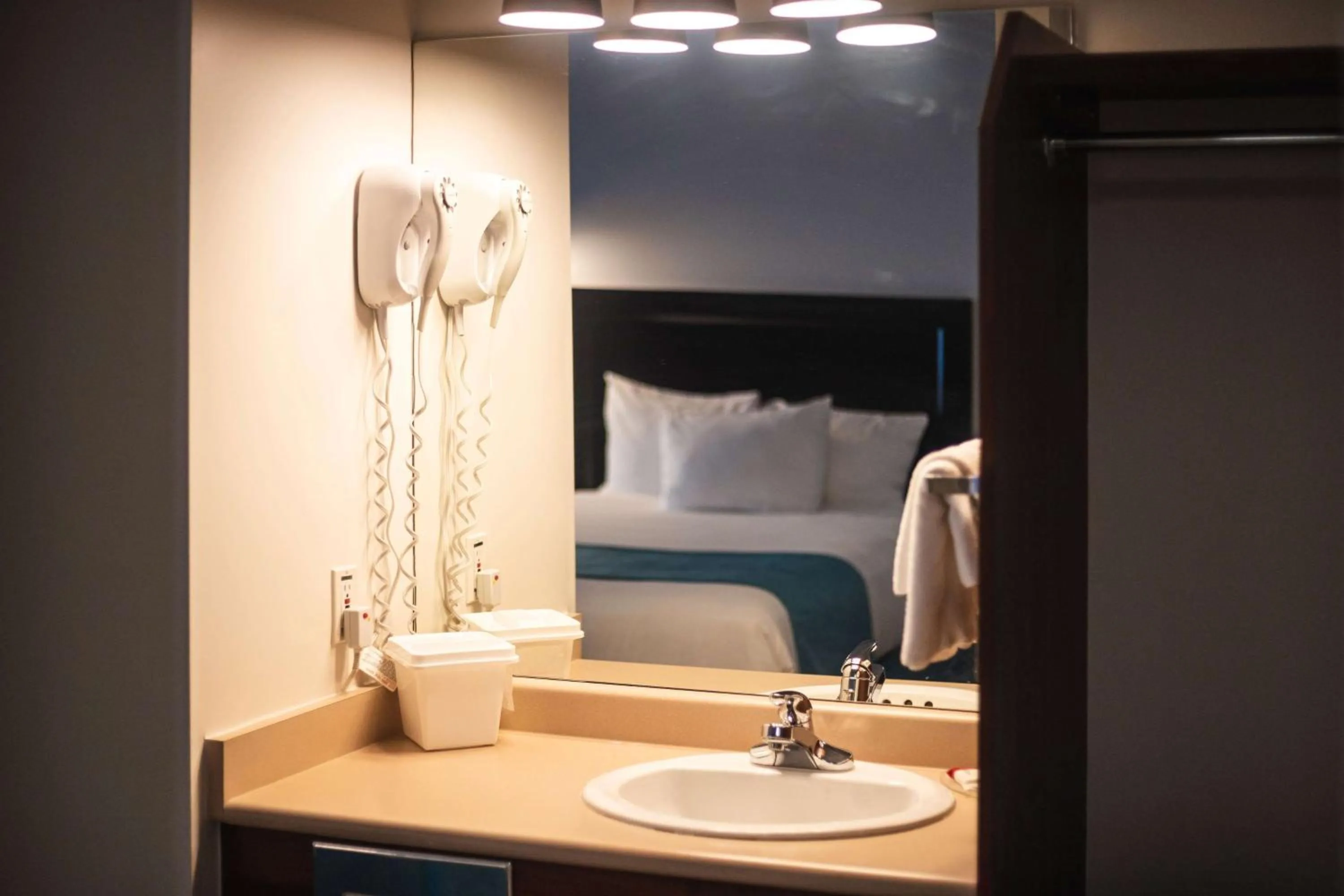 Bathroom, Bed in Ramada by Wyndham Surrey/Langley