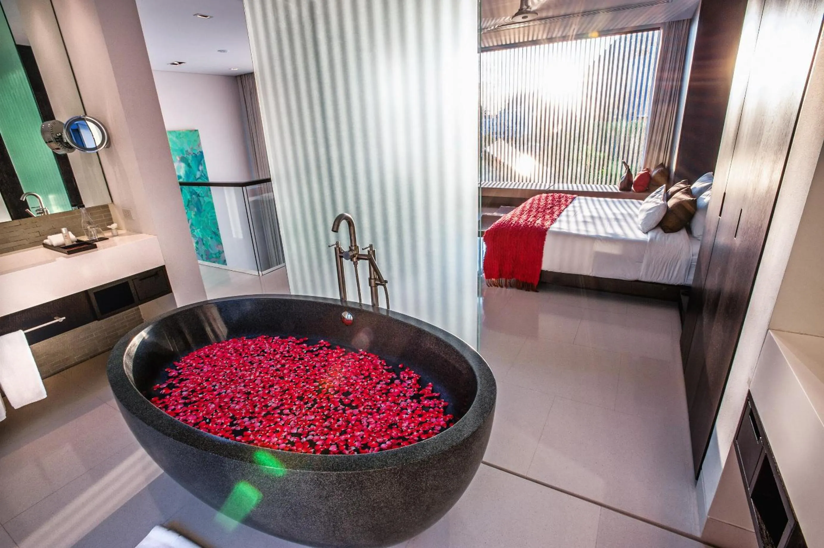 Bathroom, Bed in Twinpalms Surin Beach Phuket