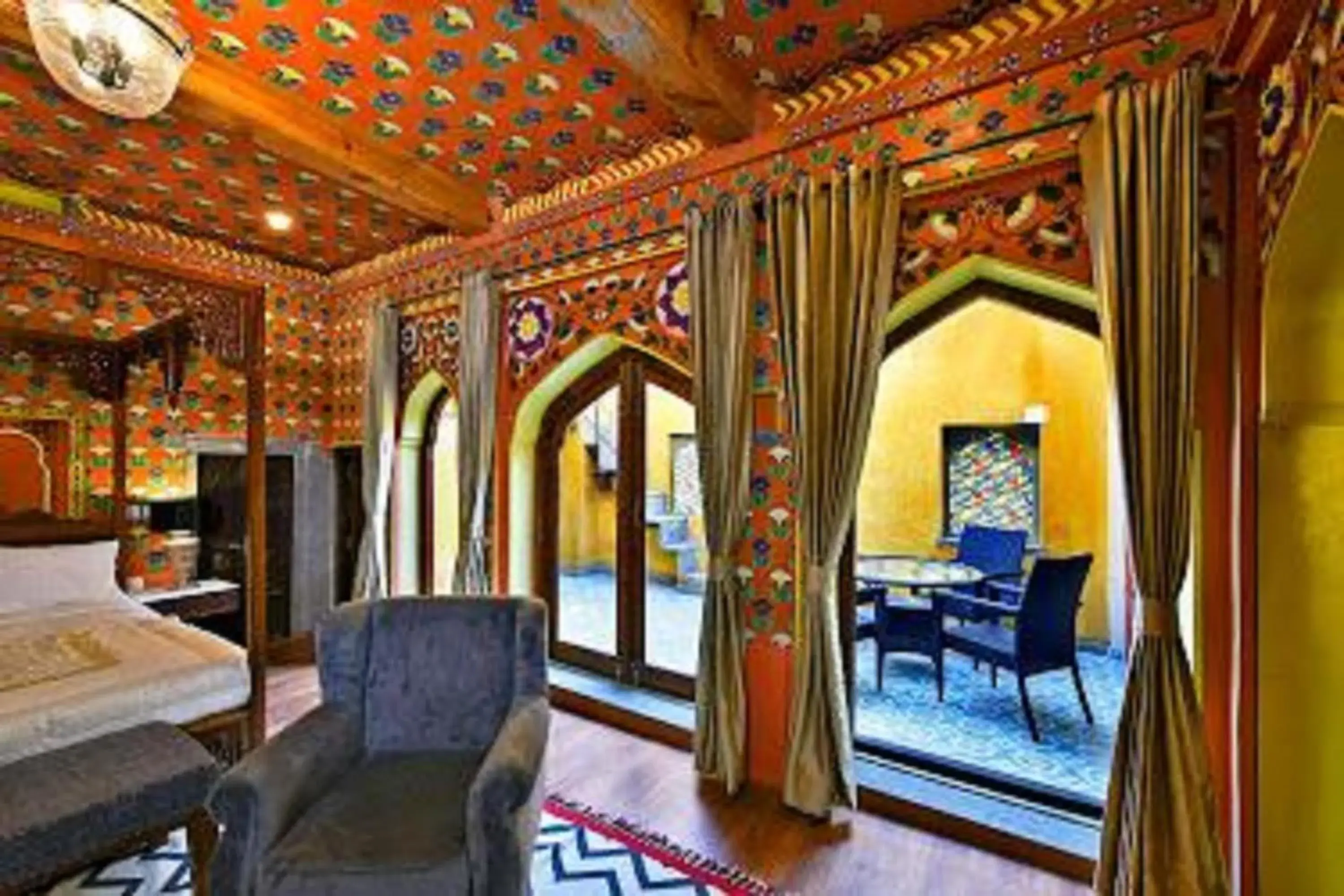 Seating area, Bed in Gogunda Palace Seating area, Bed in Gogunda Palace