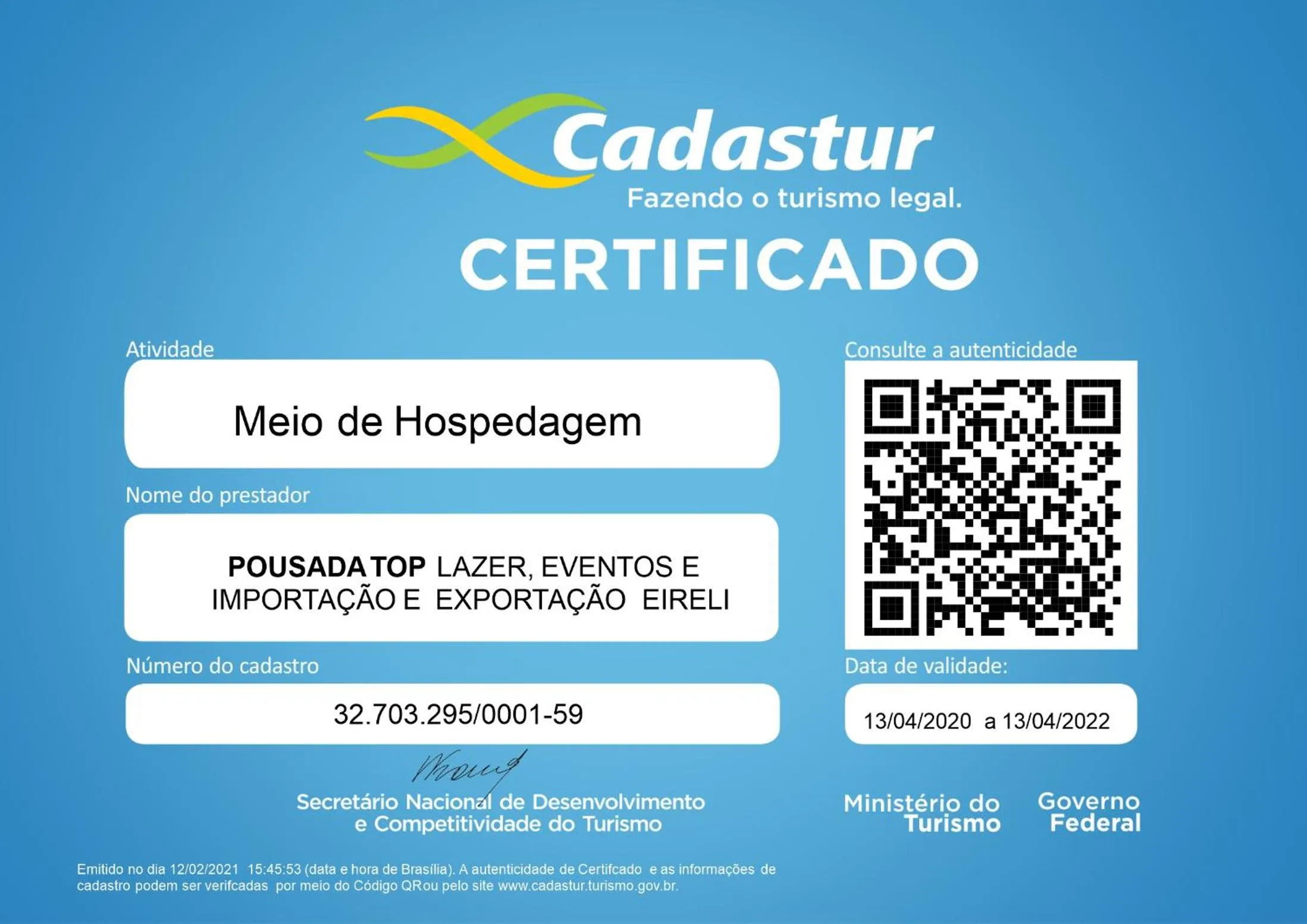 Certificate/Award in Pousada TOP Mairiporã