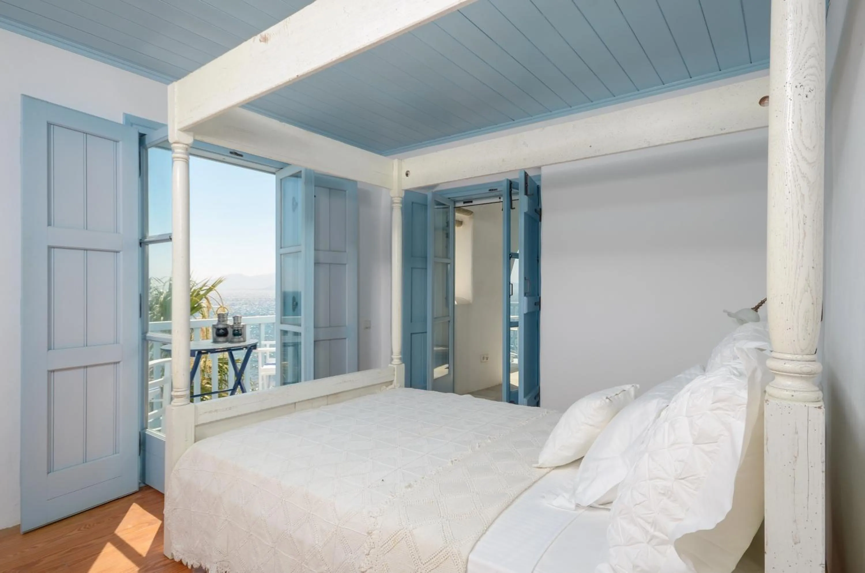 Bedroom, Bed in Unique Beachfront Cycladic Villa @ Agios Prokopios