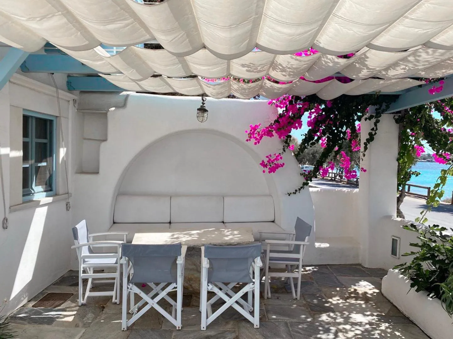 Patio in Unique Beachfront Cycladic Villa @ Agios Prokopios