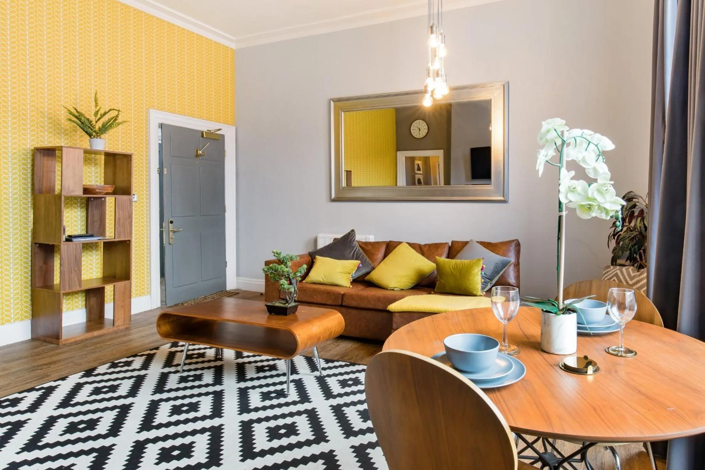 Living room in The Corson at Claremont Apartments