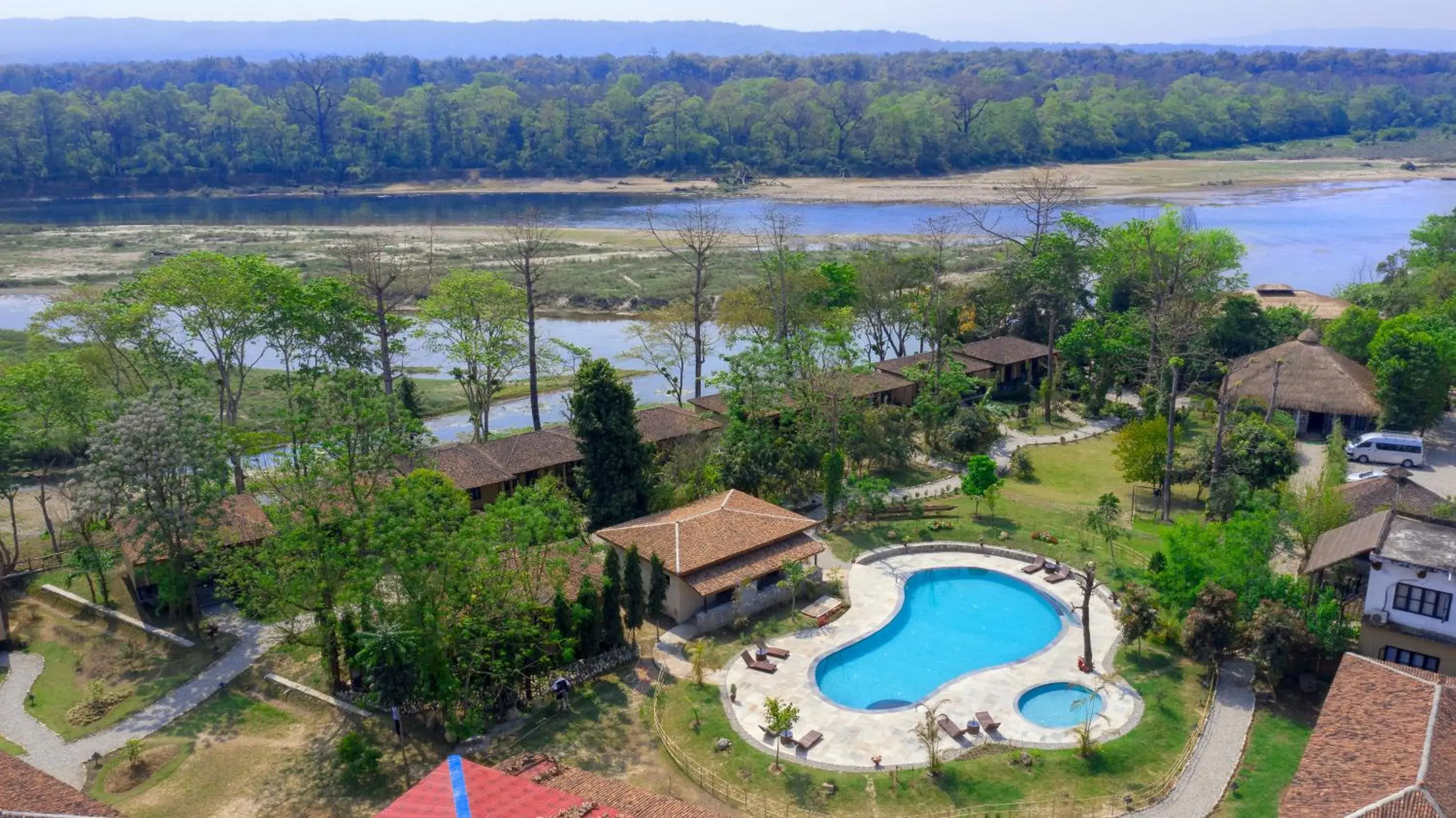 Bird's eye view in Jungle Villa Resort - Near Chitwan National Park Bird's eye view in Jungle Villa Resort - Near Chitwan National Park
