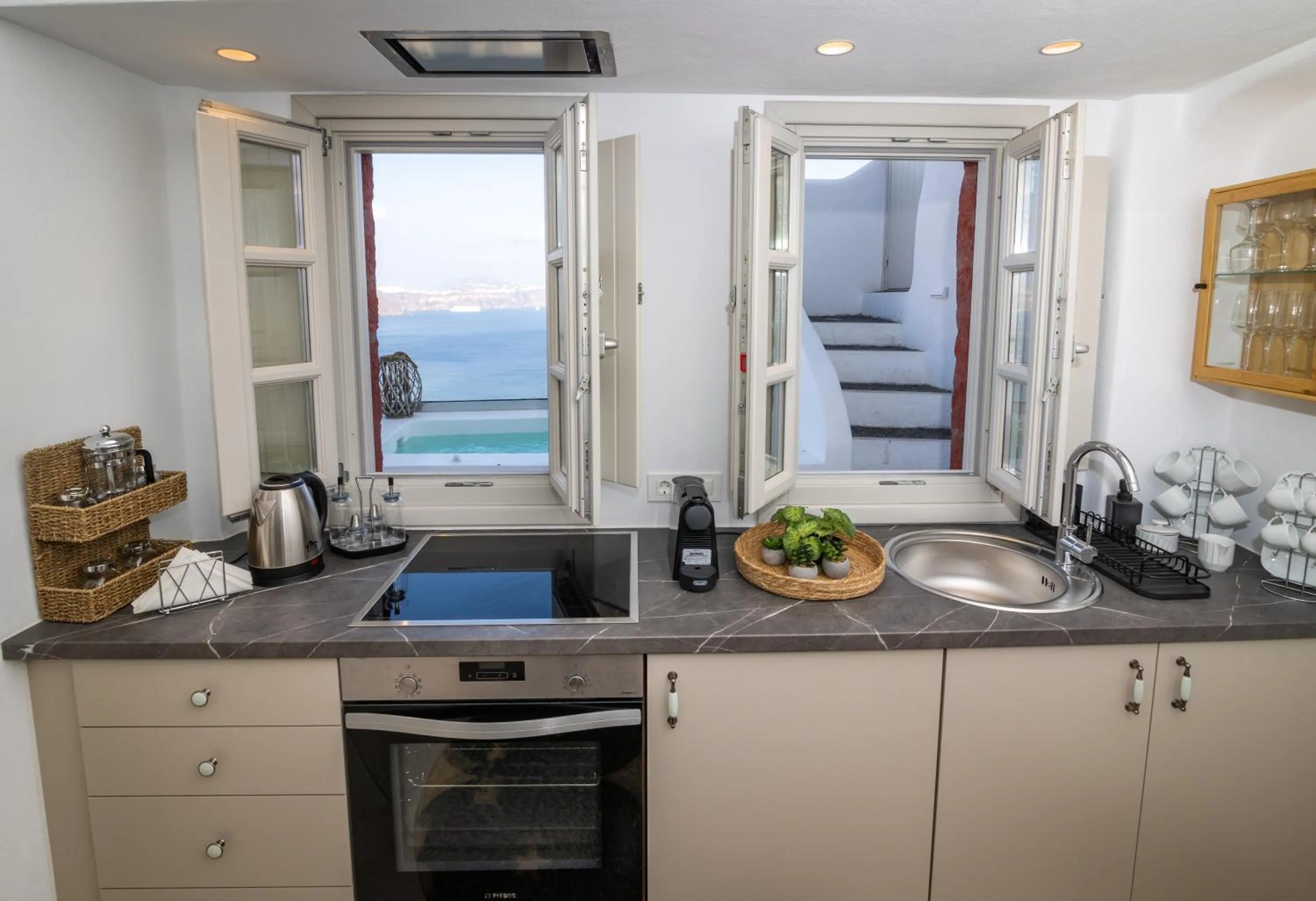kitchen in Oia Mare Villas