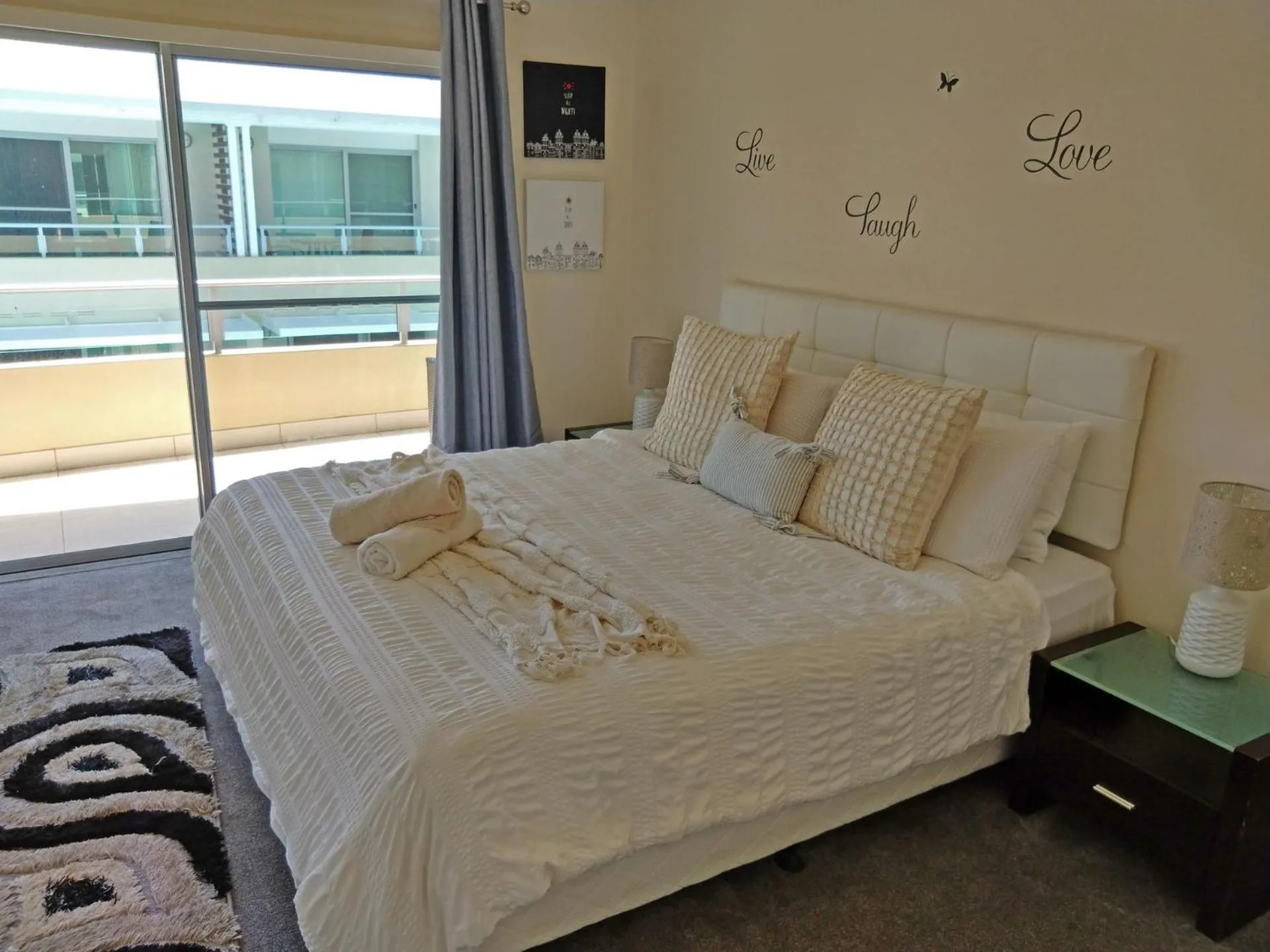 Bed in Pacific Blue Apartment 258, 265 Sandy Point Road