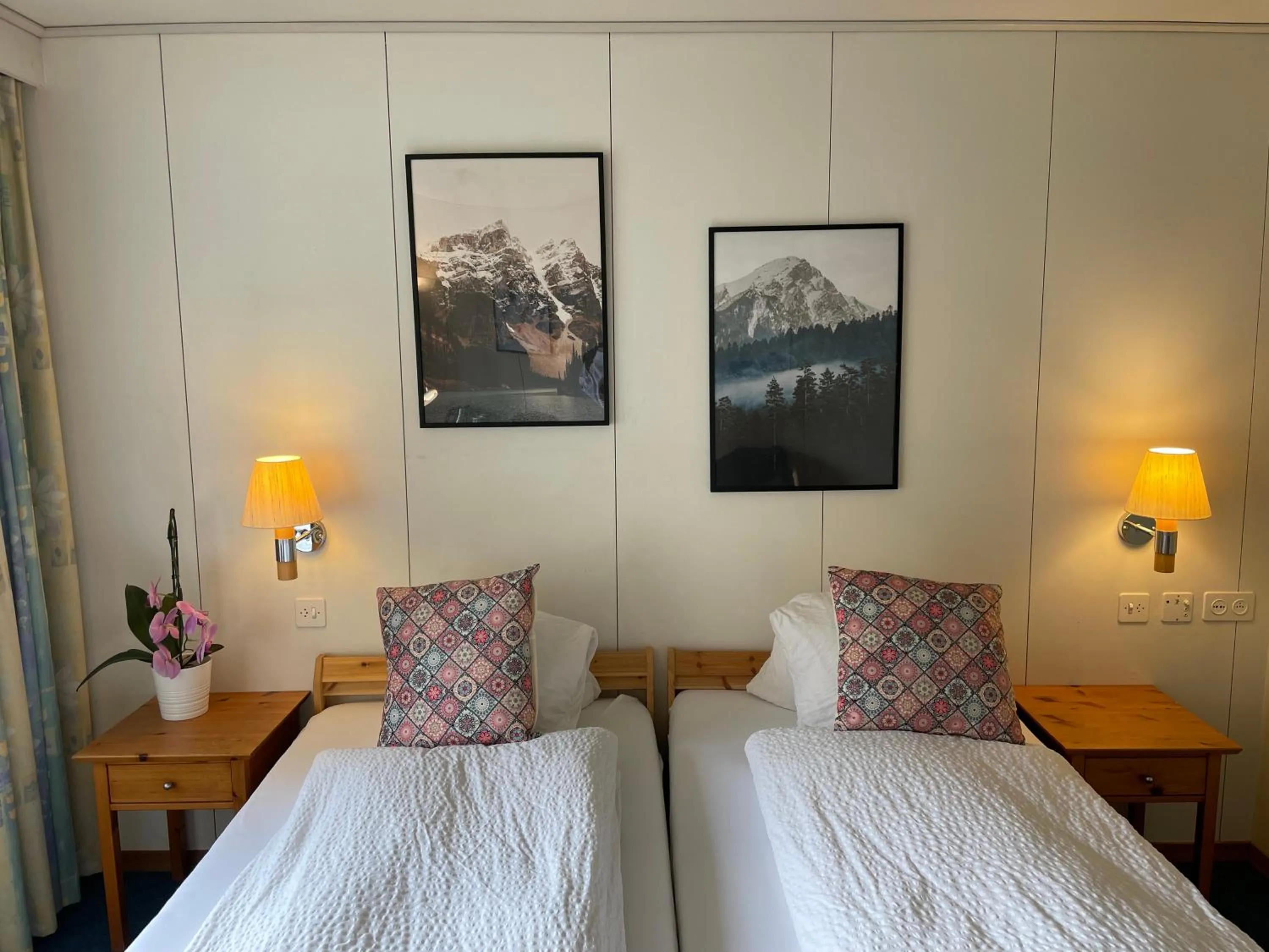 Bed in Guest Rooms with a great view at Residence Brunner