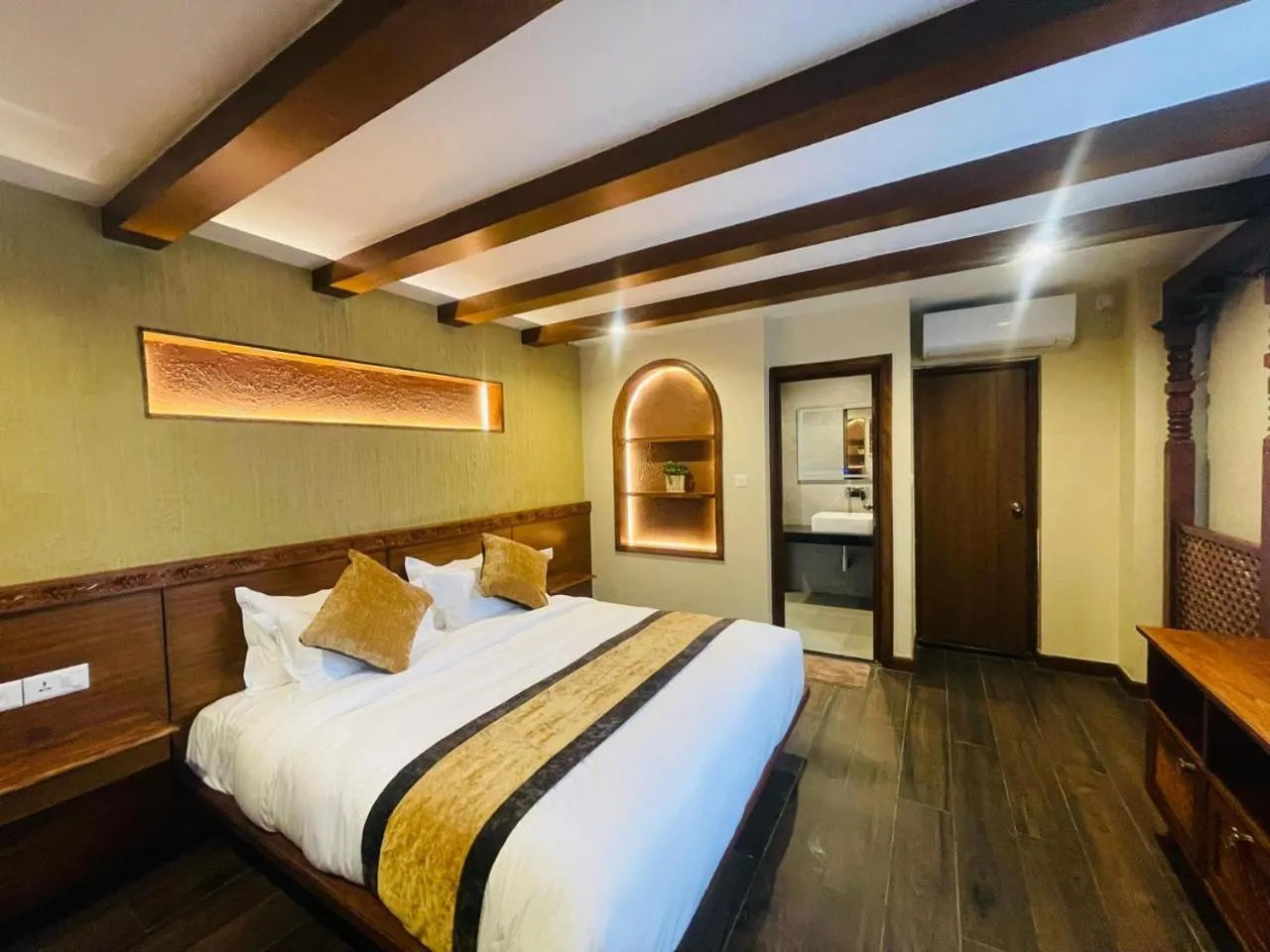 Bedroom, Bed in Timber House by Tara Group