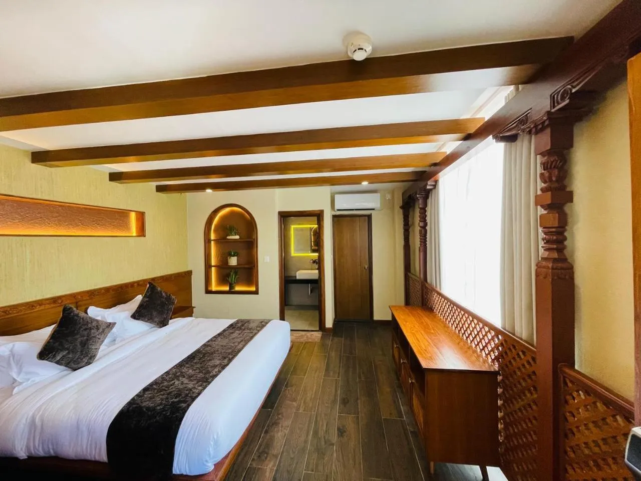 Bedroom, Bed in Timber House by Tara Group