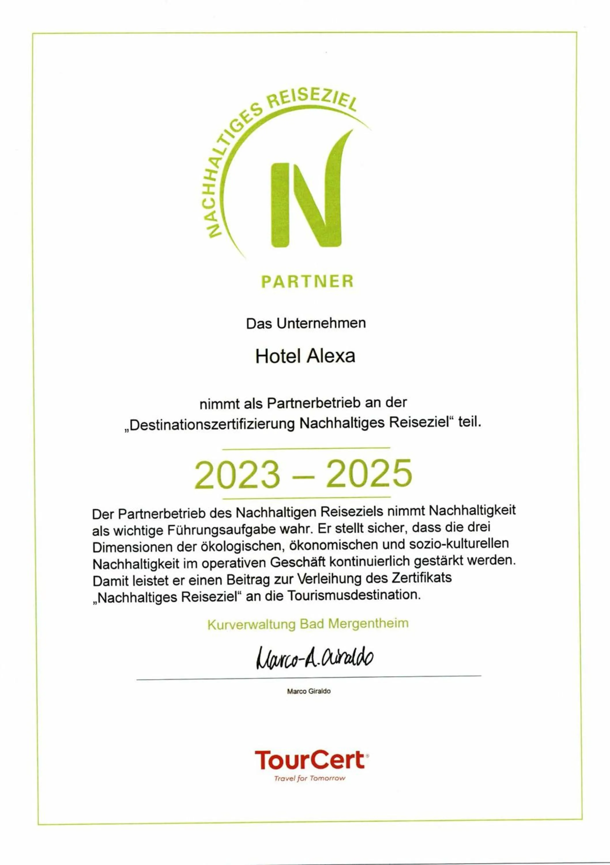 Certificate/Award in Hotel Alexa