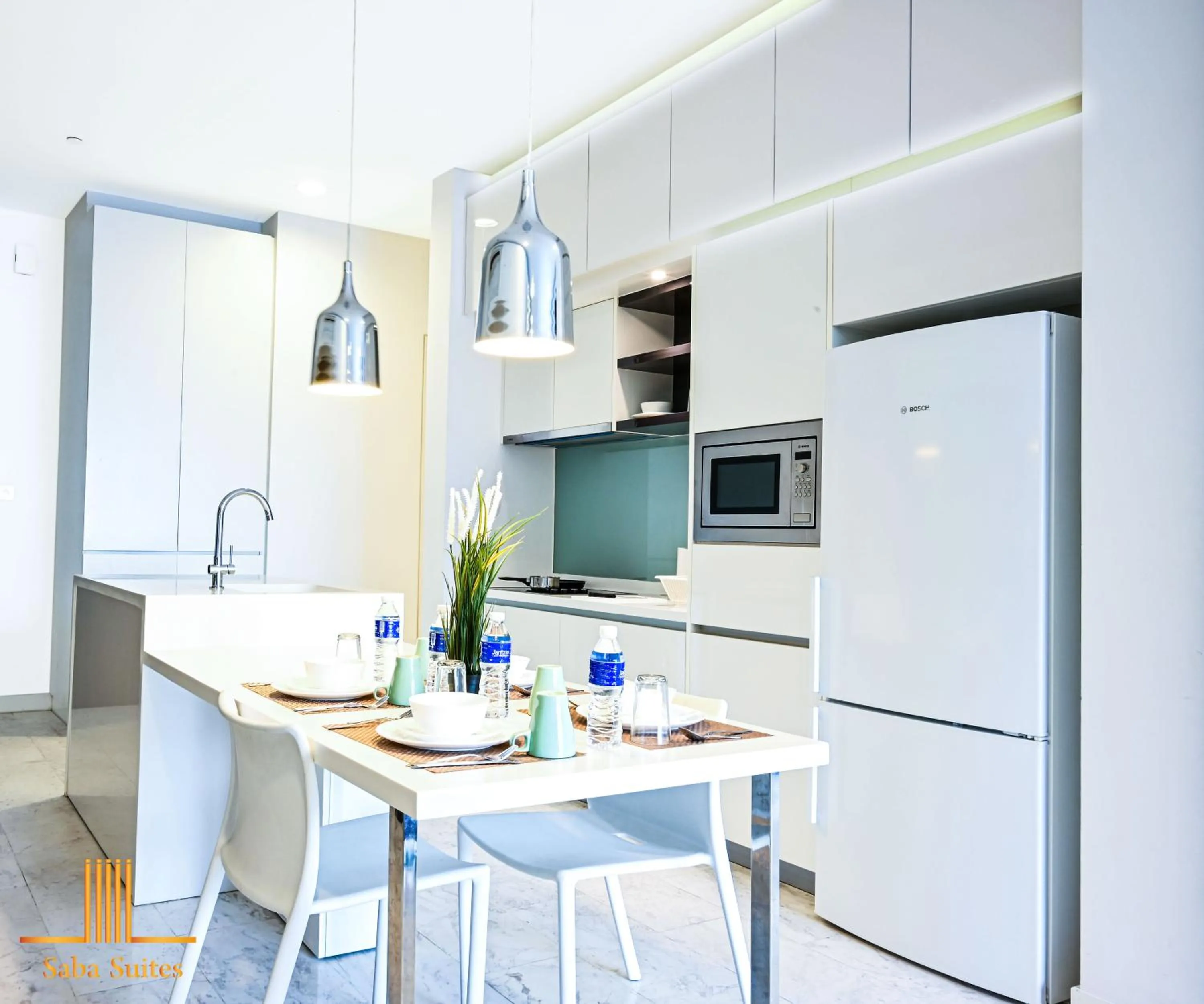 Kitchen or kitchenette, Dining Area in Saba Suites at Platinum KLCC Bukit Bintang Kuala Lumpur