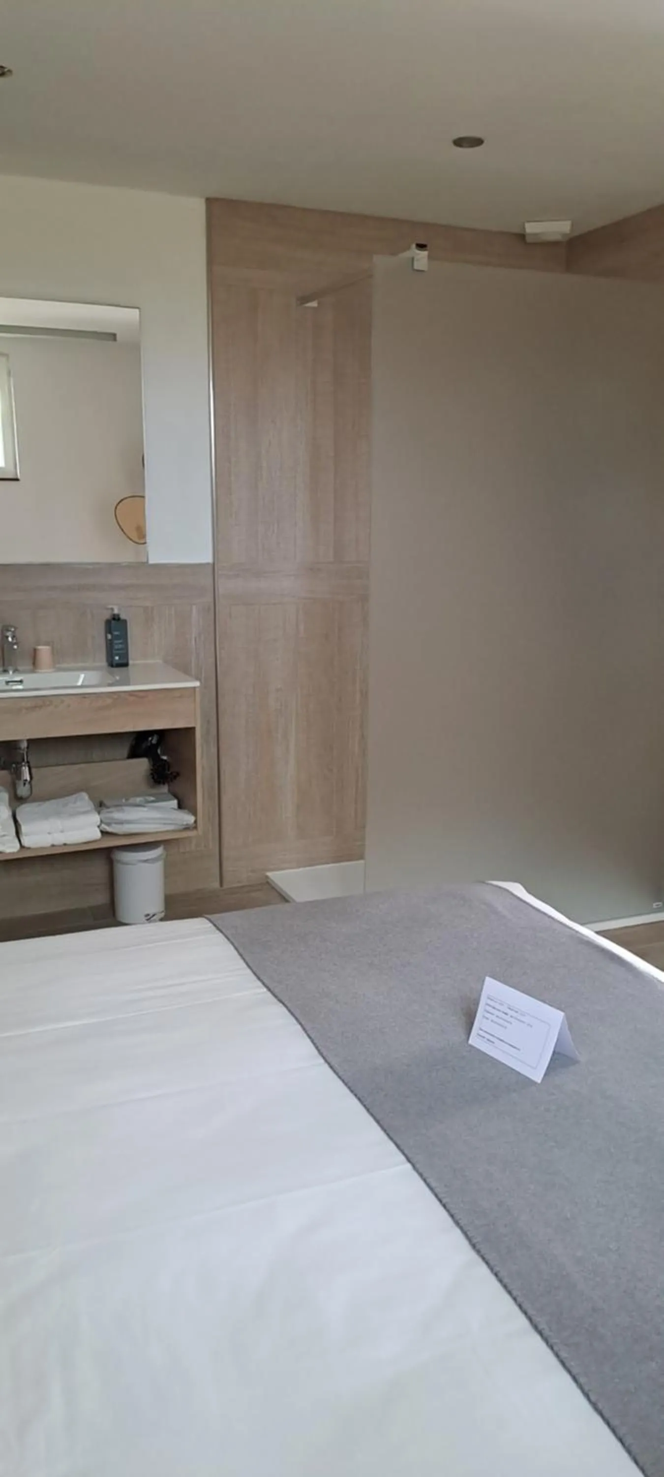 Bathroom, Bed in Hôtel L'Albatros