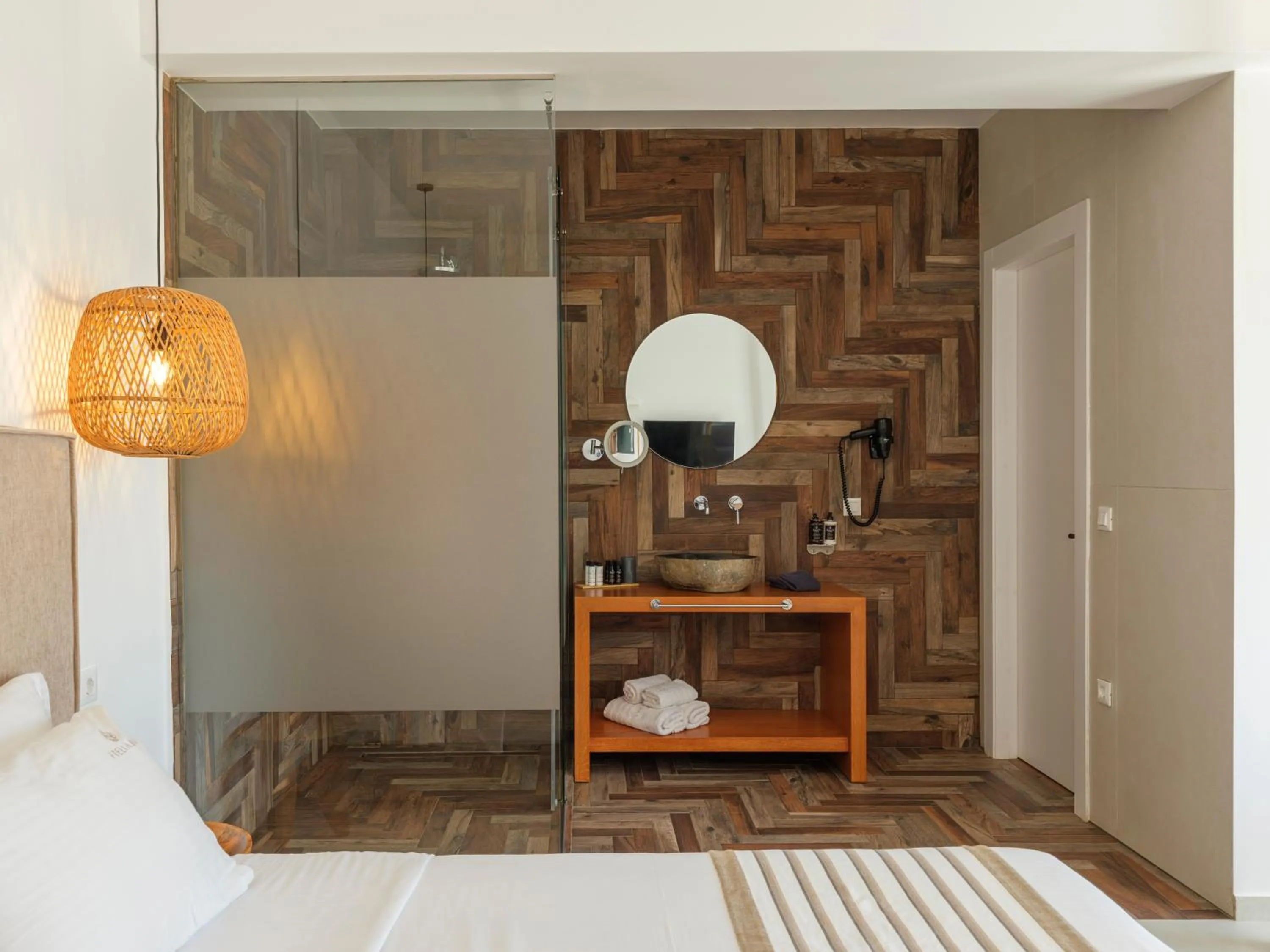 Bathroom, Bed in Ftelia Bay Boutique Hotel
