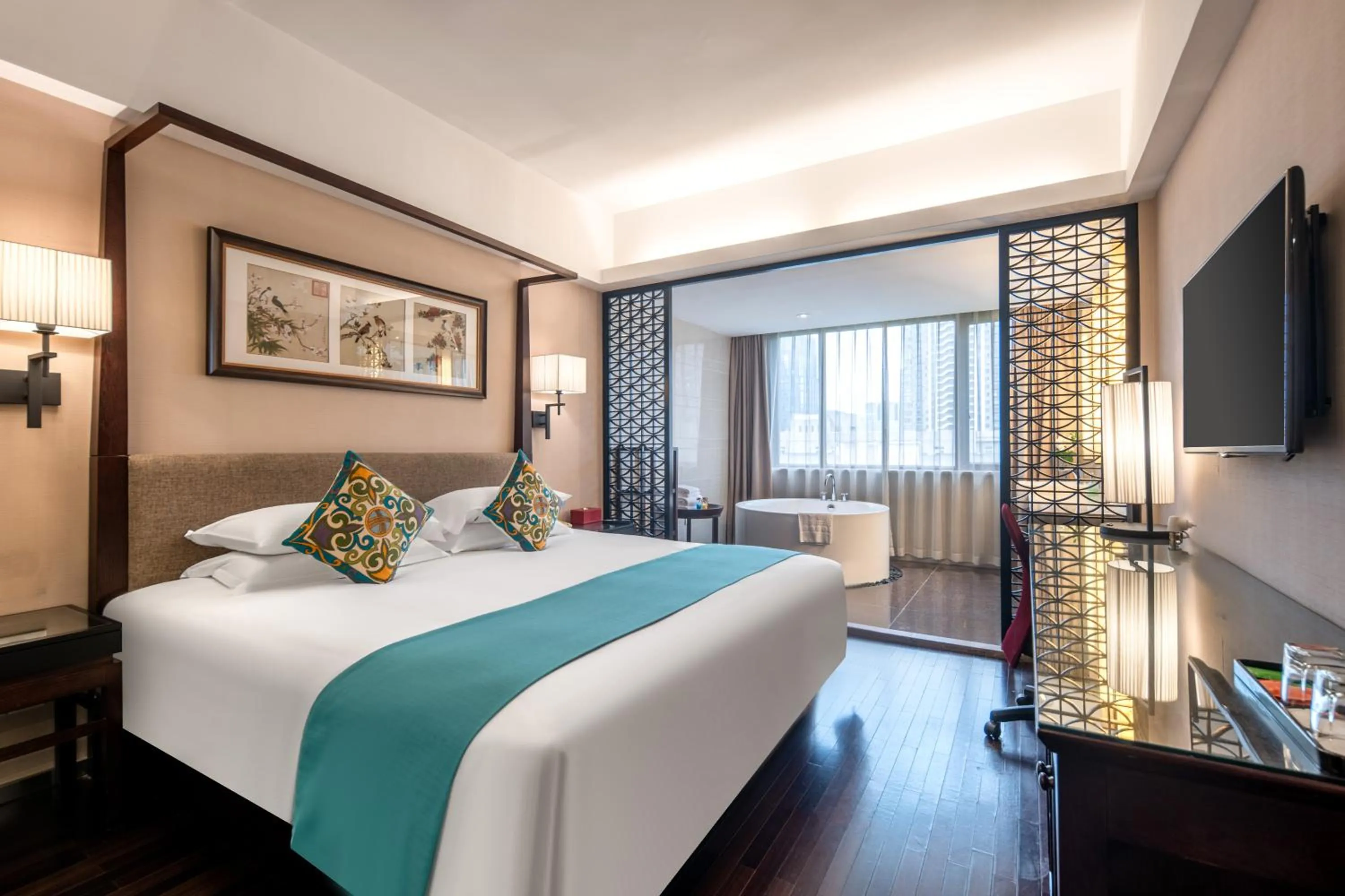 Bed in SSAW Boutique Hotel Hangzhou West Lake Yilian