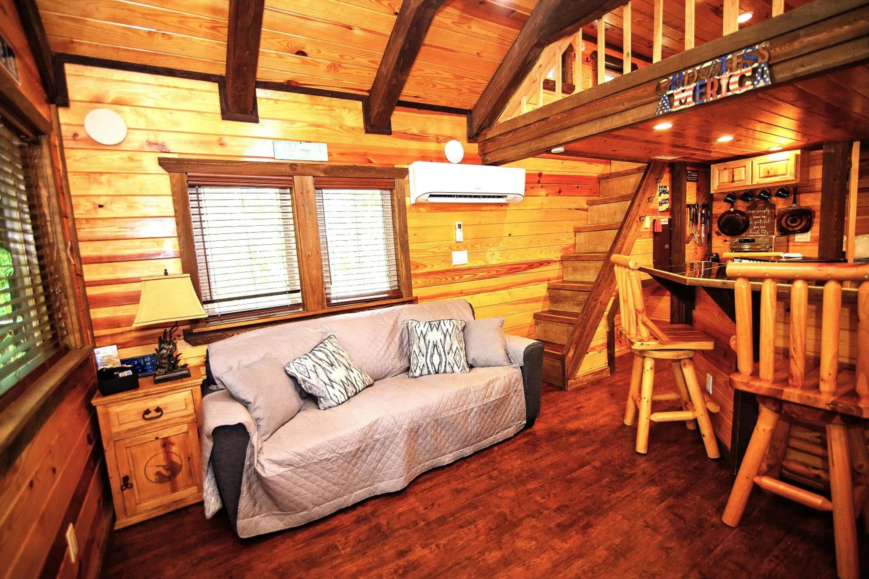Bed in The Codex - Parker Creek Bend Cabins
