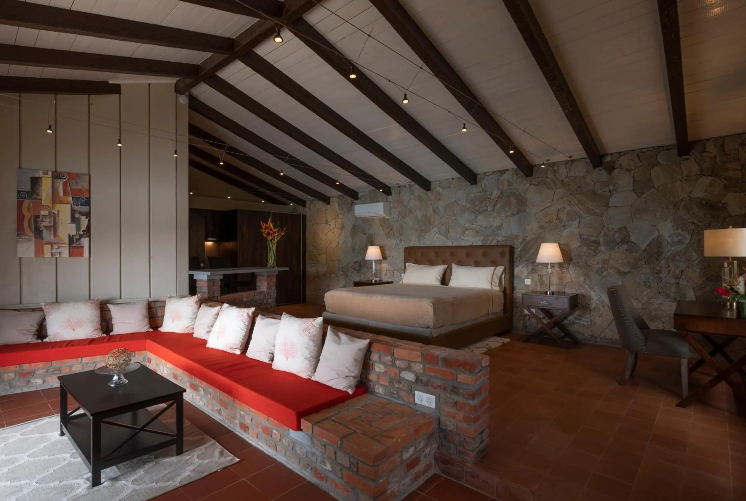 Living room, Bed in Secret Harbour Boutique Hotel and Marina