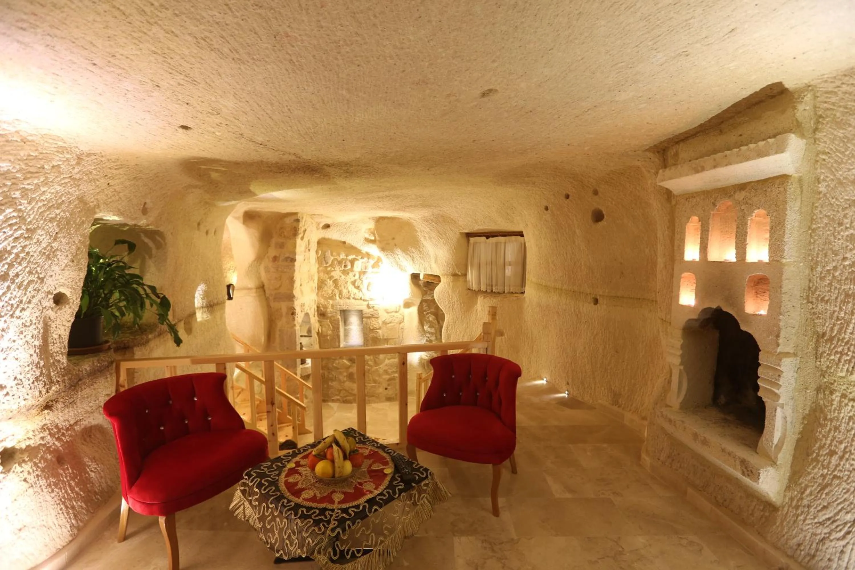 Seating area in Abu Hayat Cave Suites