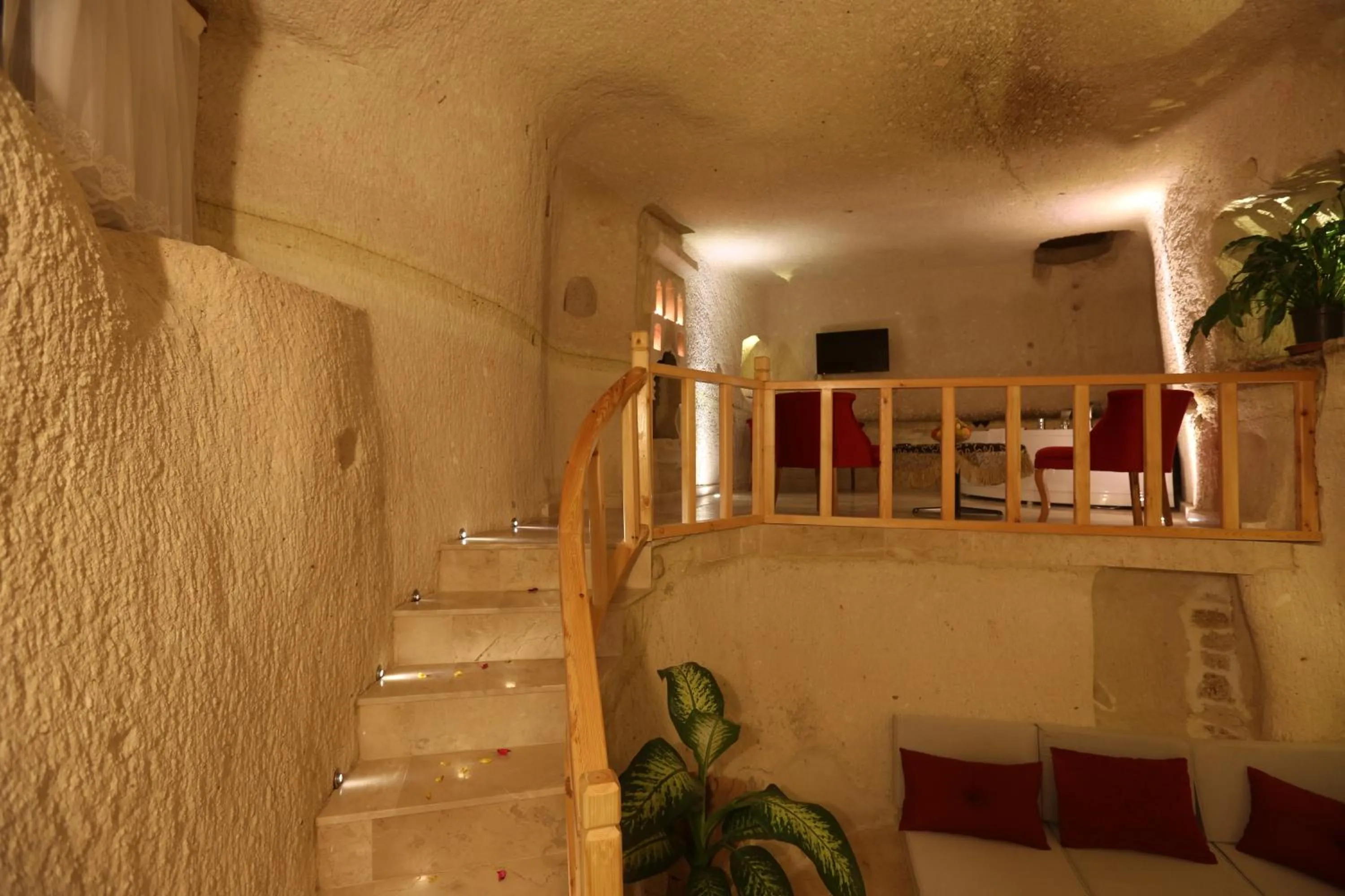 Seating area in Abu Hayat Cave Suites