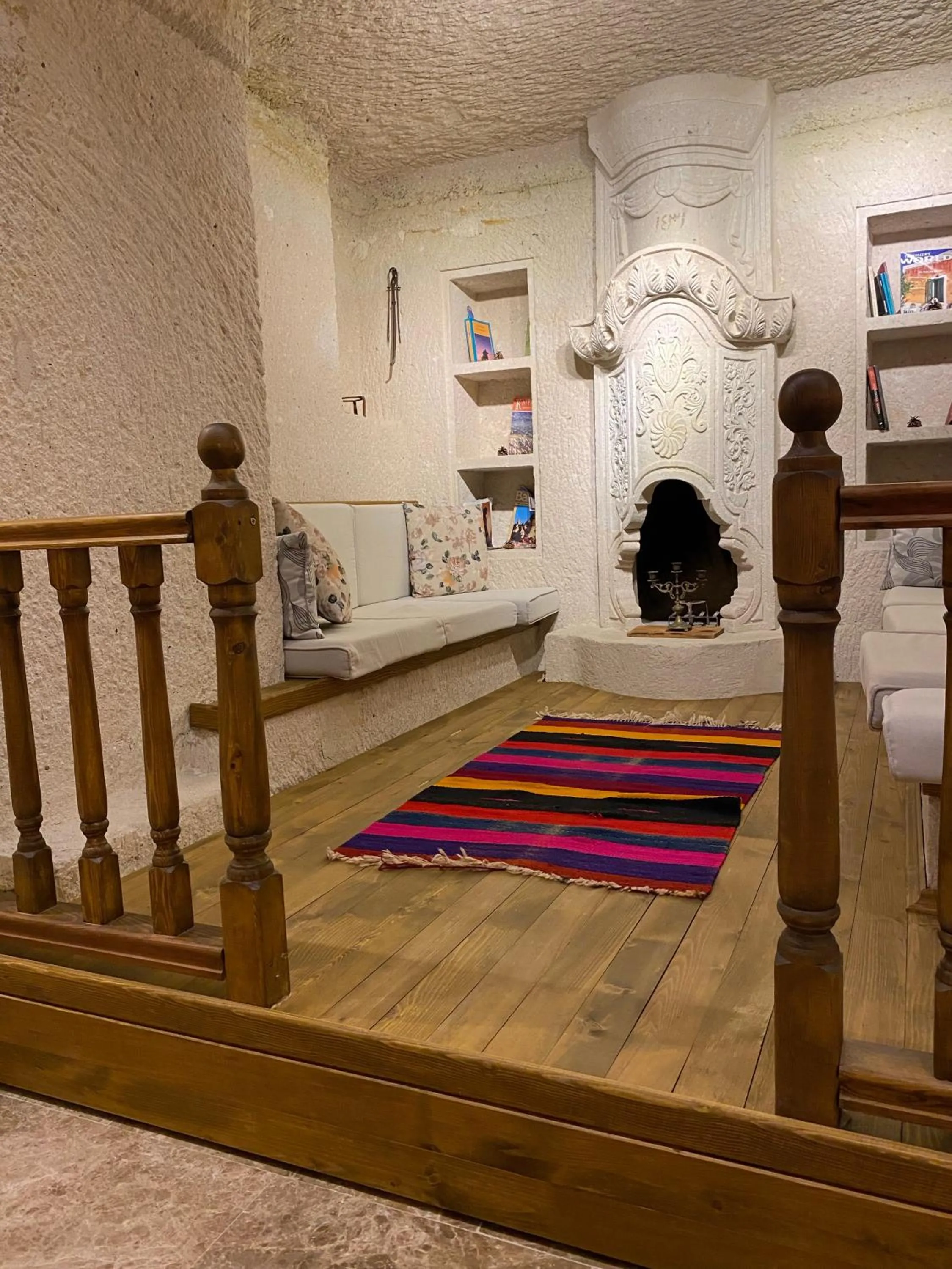 Seating area in Abu Hayat Cave Suites