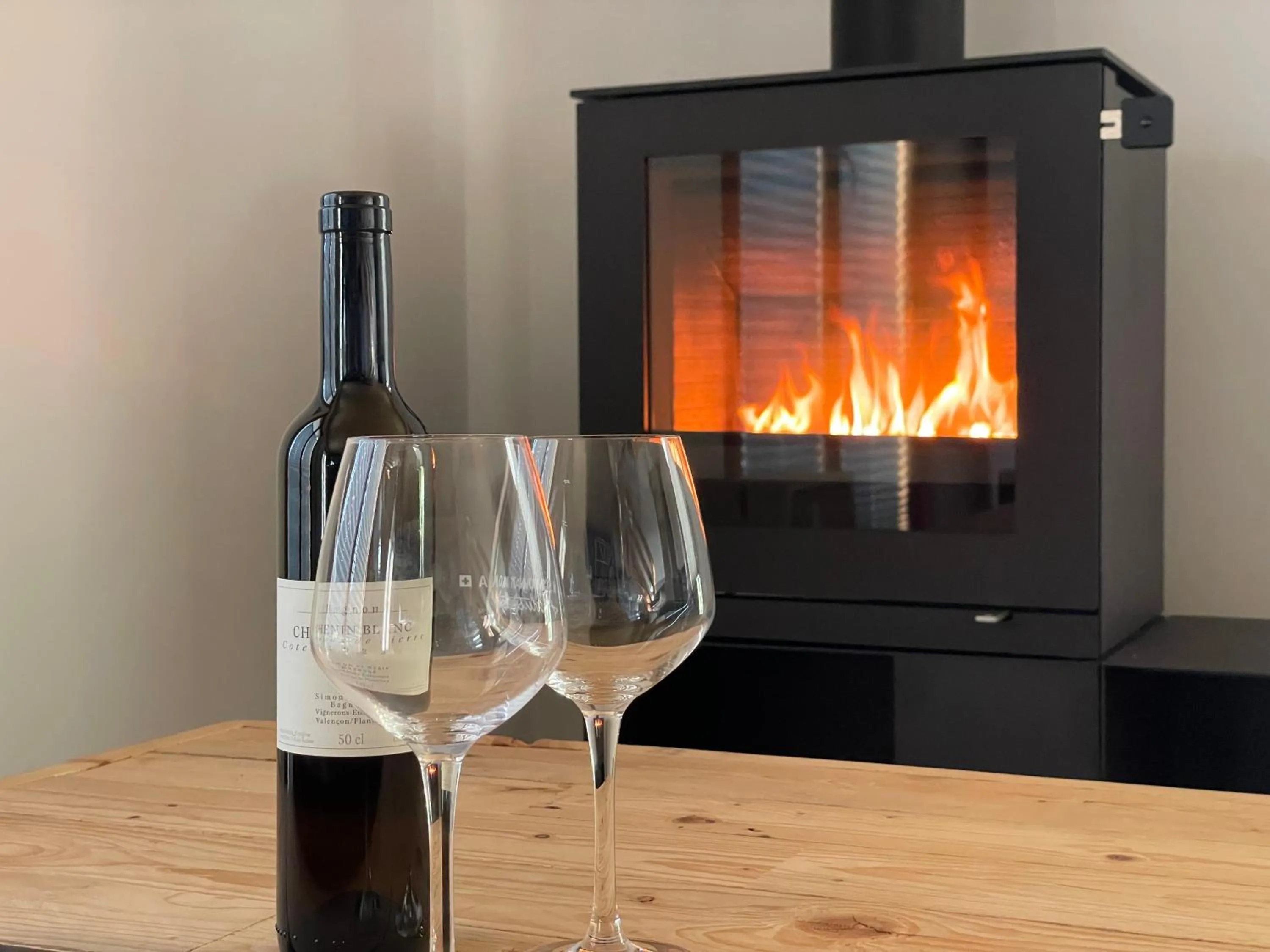 fireplace in B&B La Forge de Diogne - luxury and cosy alpine lodge